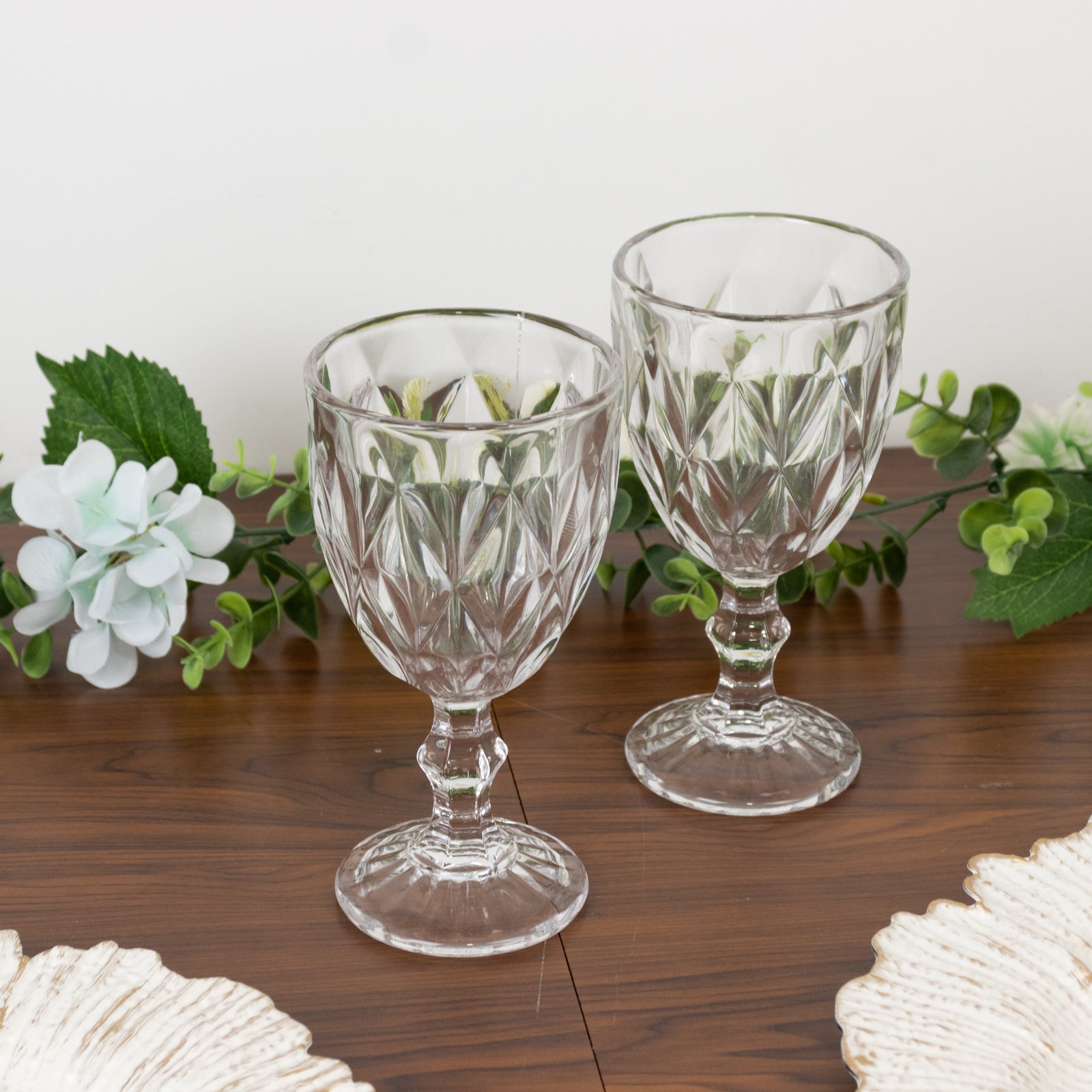 6-Pack Wine Glasses Clear Embossed Crystal Cut Design Stemmed - Goblets for Parties & Events 12oz 7