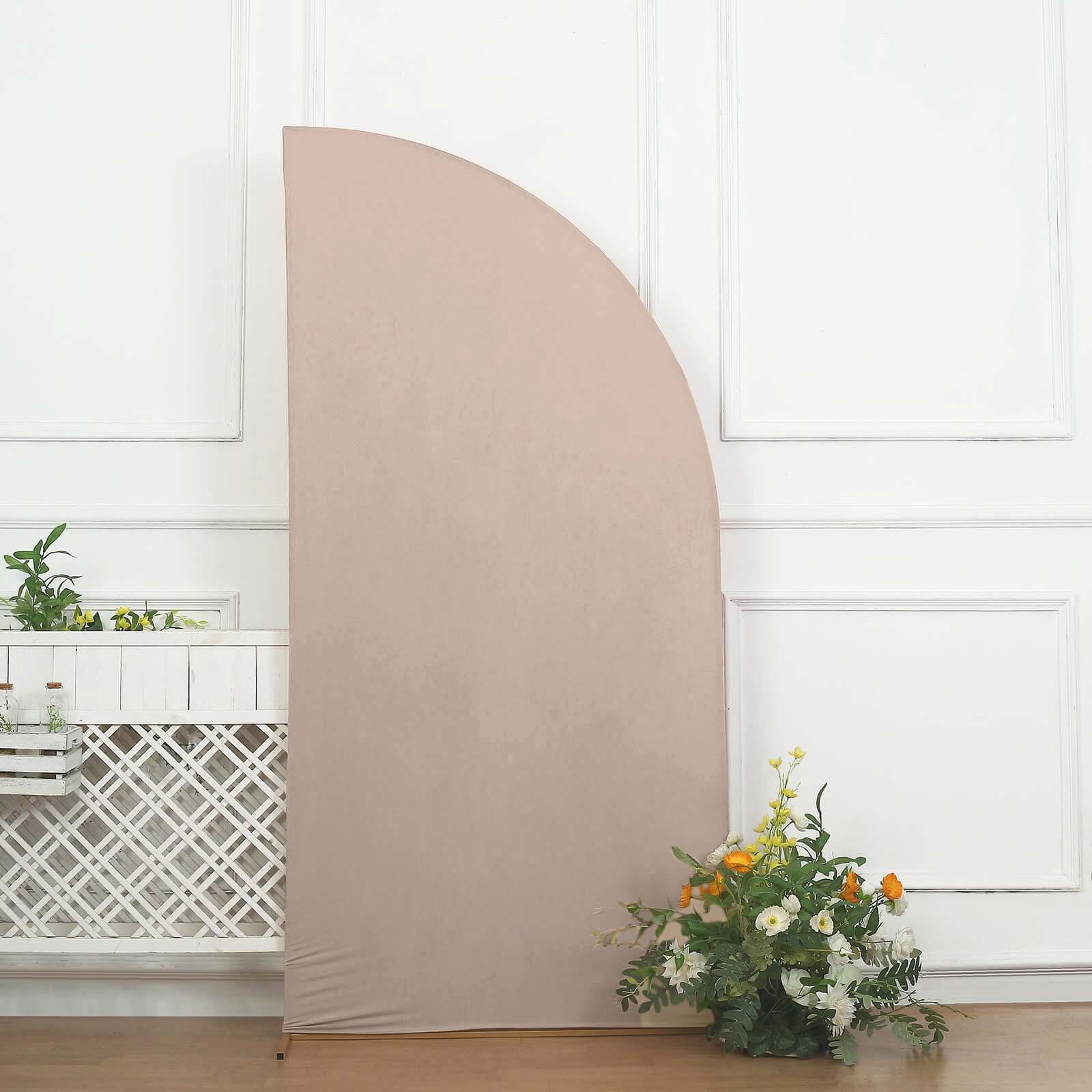 7ft Matte Nude Spandex Half Moon Chiara Backdrop Stand Cover, Custom Fitted Wedding Arch Cover