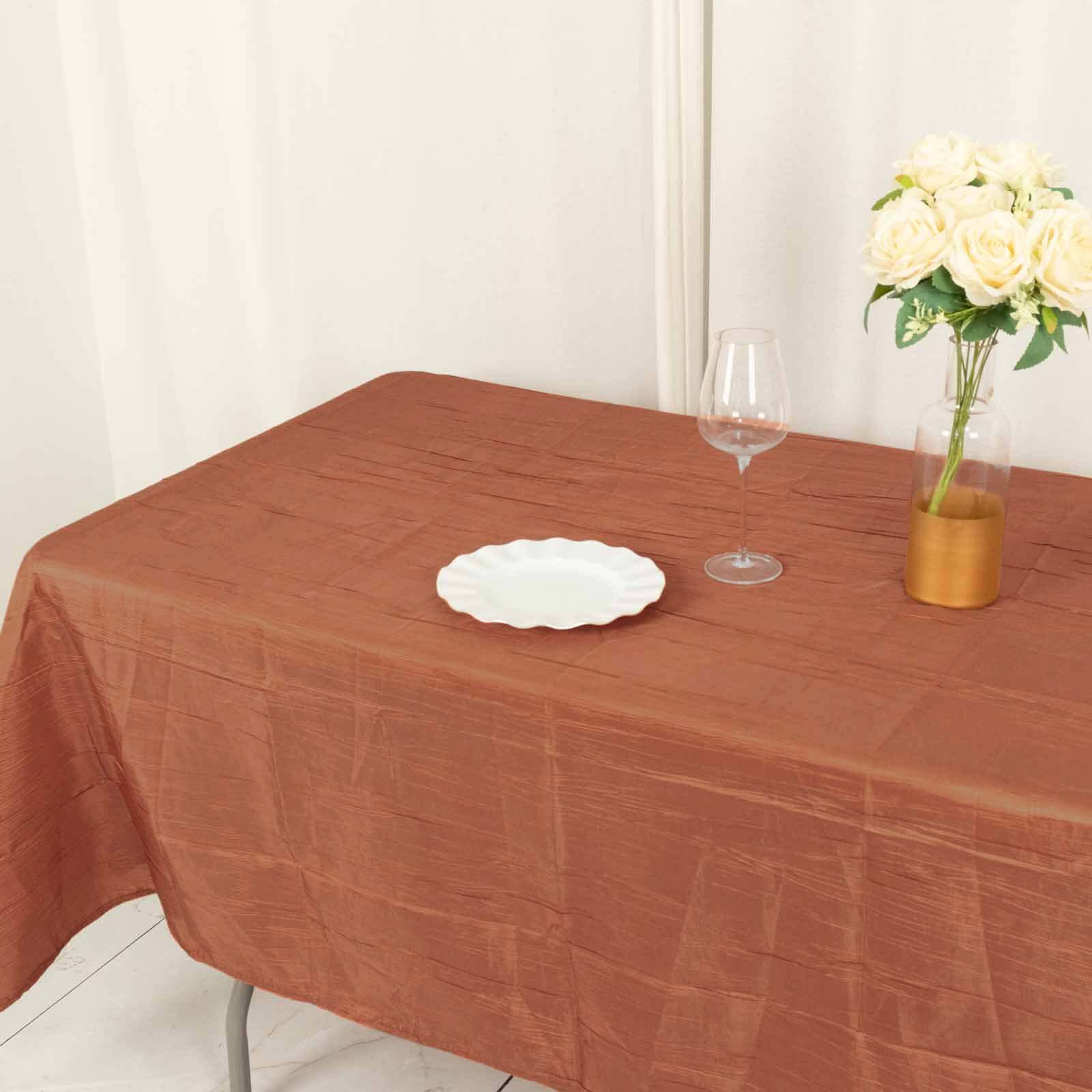 Taffeta 60x102 Rectangle Tablecloth Terracotta (Rust) - Accordion Crinkle Table Cover