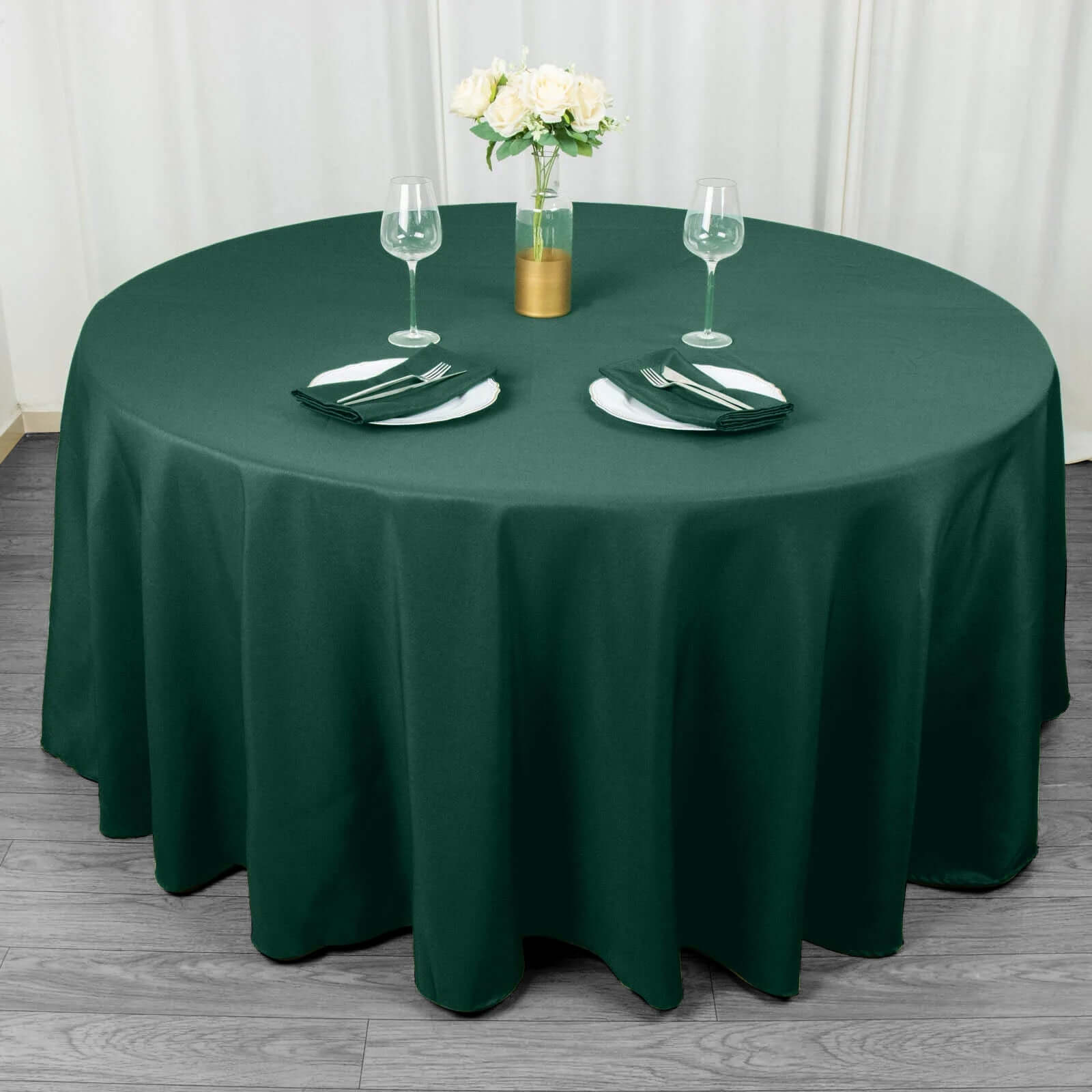 Premium Polyester 120 Round Tablecloth Hunter Emerald Green - Seamless 220GSM Wrinkle-Resistant Table Cover