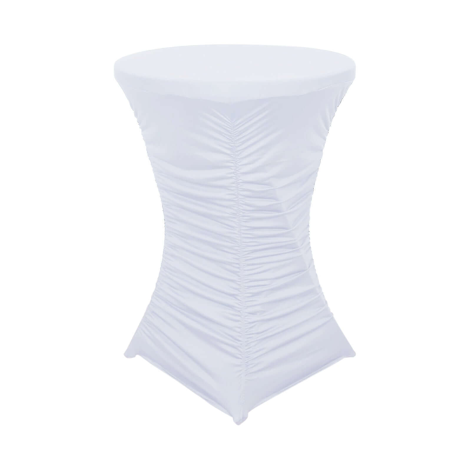 Heavy Duty Spandex 32 Fitted Round Cocktail Table Cover White Ruched Pleated - Durable Stretch Design