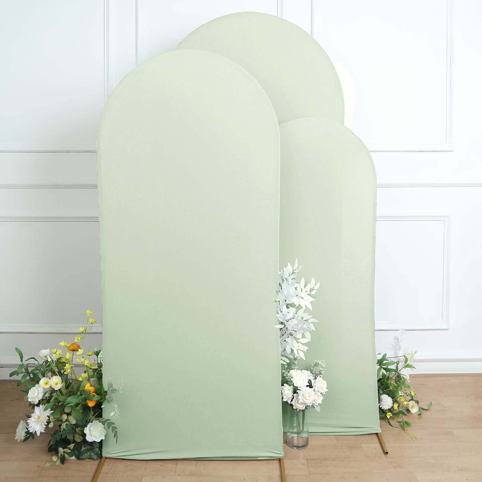 Set of 3 Matte Sage Green Spandex Fitted Chiara Backdrop Stand Cover For Round Top Wedding Arch - 5ft, 6ft, 7ft