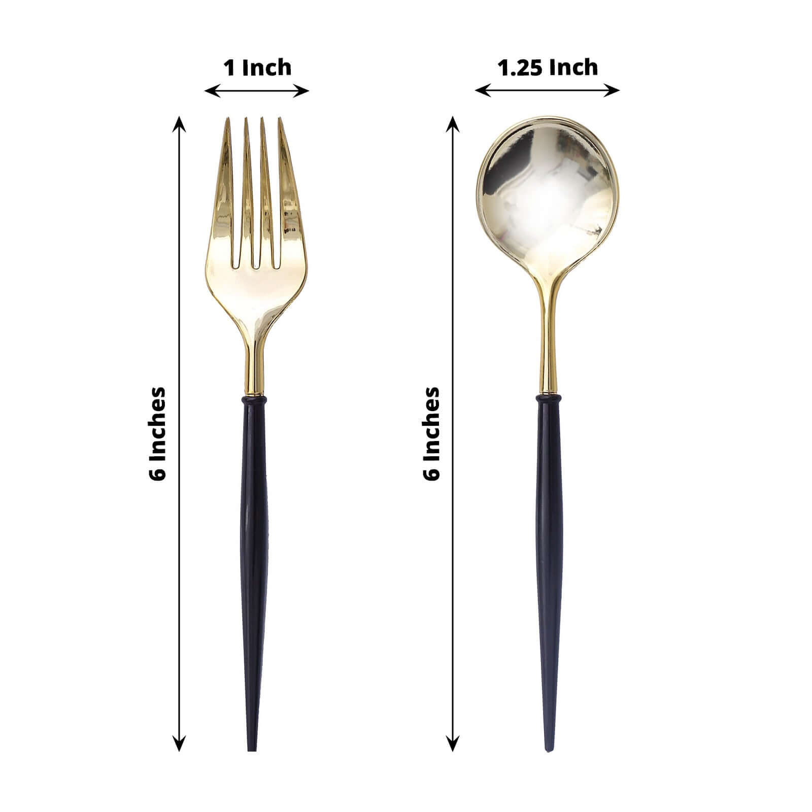 24-Pack Plastic Fork and Spoon Set Gold/Black - Heavy Duty Disposable Modern Utensils 6