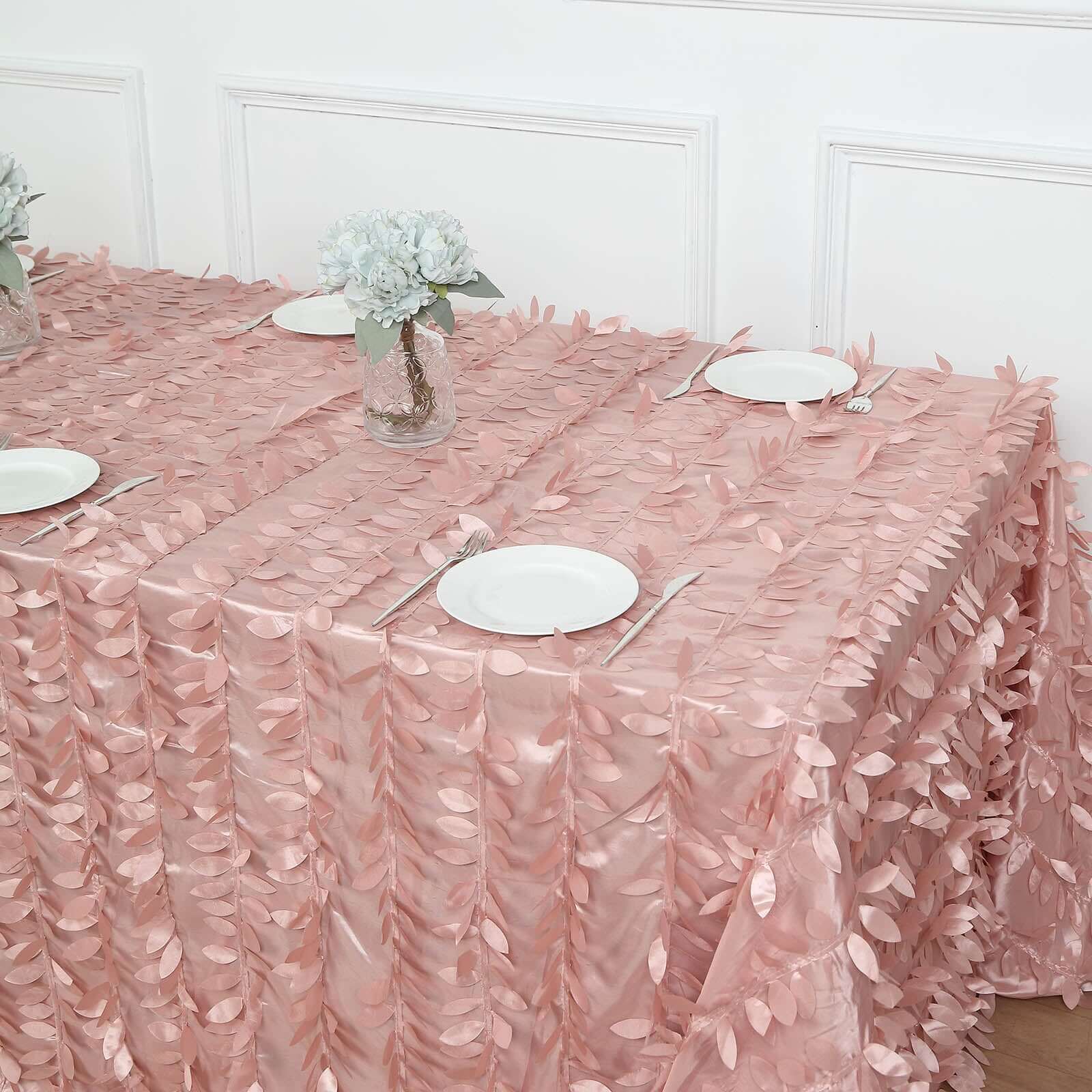 Taffeta 90x156 Rectangle Tablecloth Dusty Rose | 3D Leaf Petal Design Seamless Table Cover