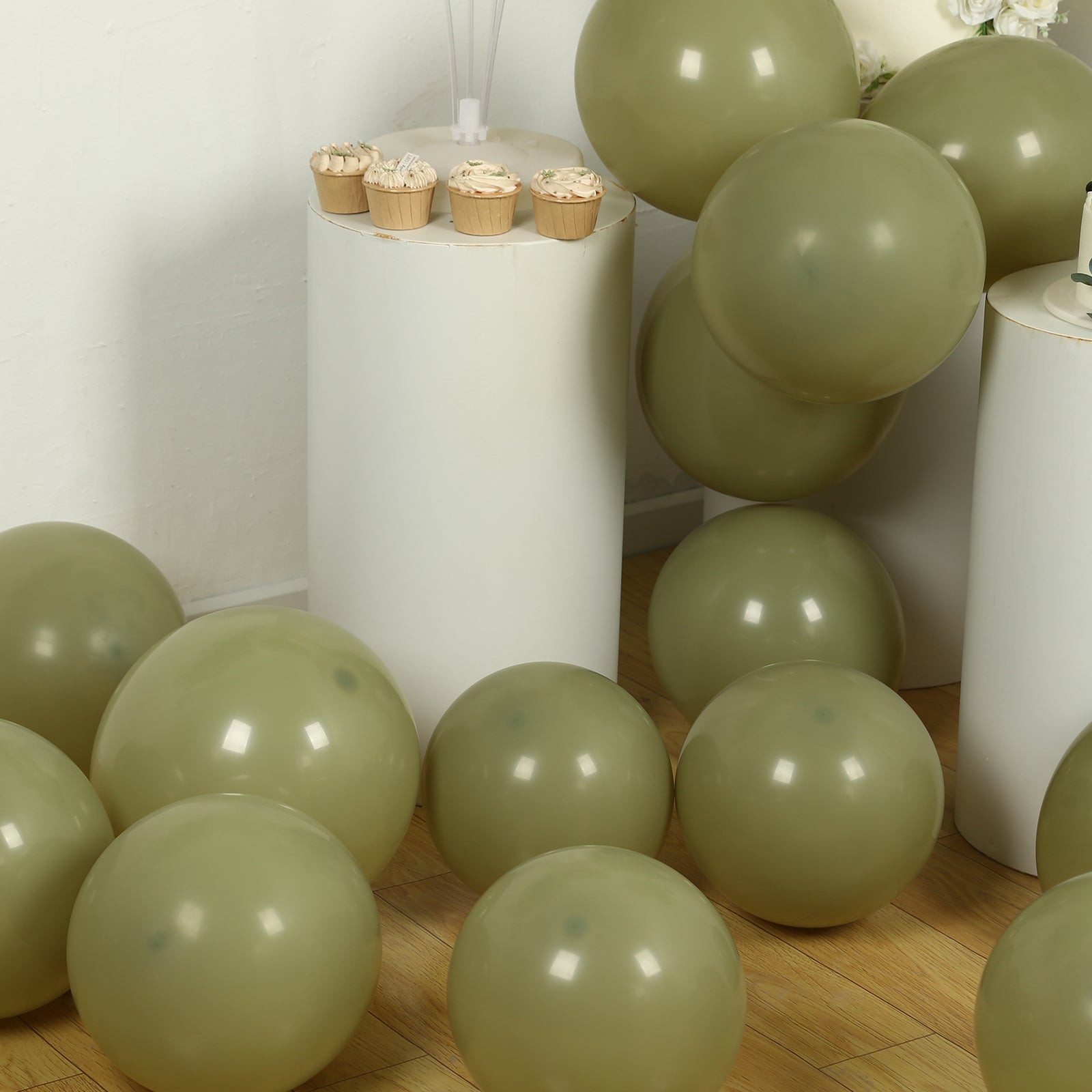 50 Pack Matte Pastel Olive Green Biodegradable Balloons 12, Round Eco-friendly Thick Latex Party Balloons