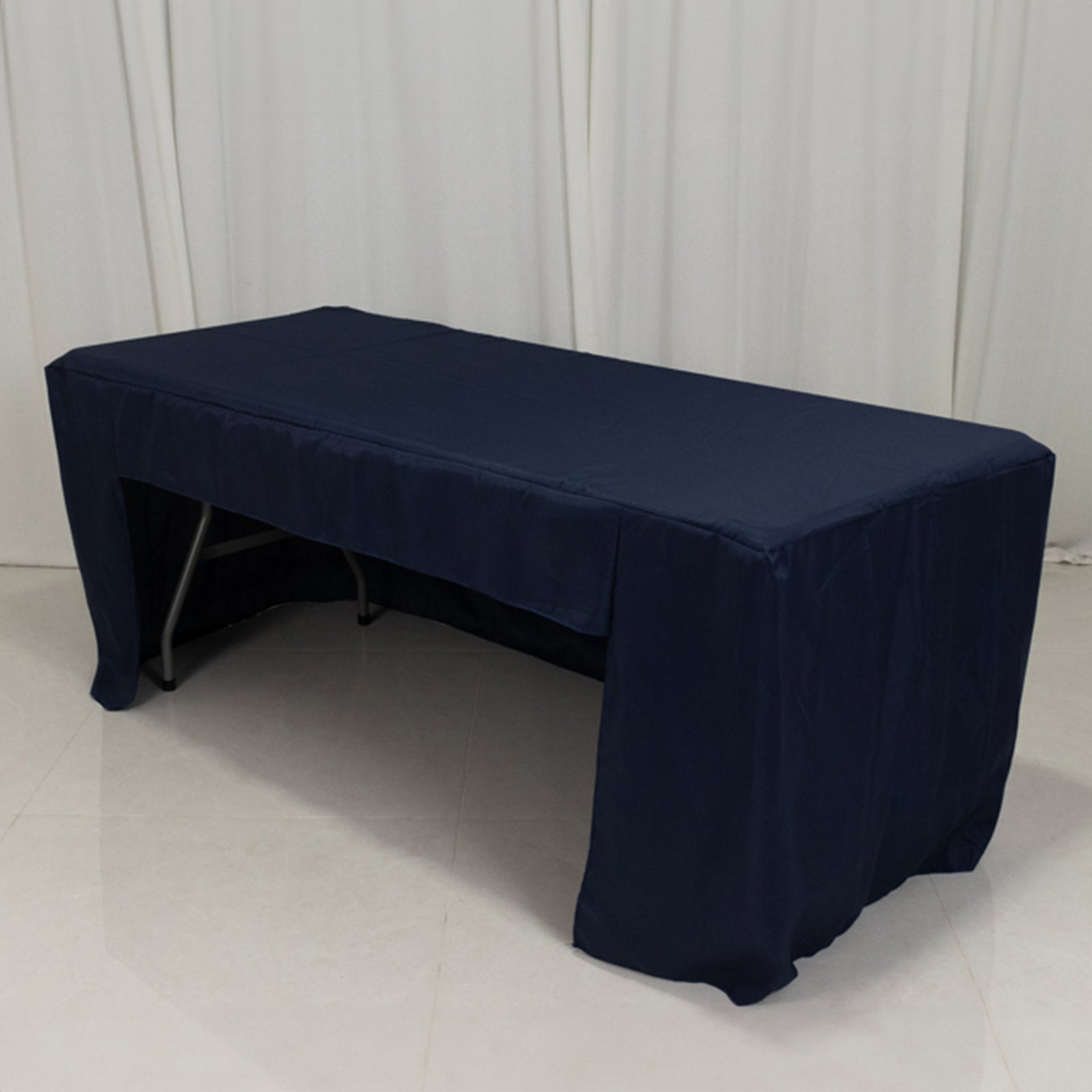 Fitted Polyester 72x30 Rectangle Tablecloth Navy Blue with Open Back Design - Easy to Maintain and Wrinkle-Resistant Table Cover