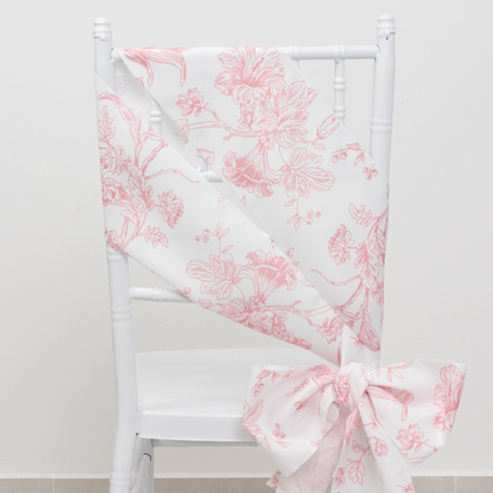 Polyester Chair Sashes White/Pink French Toile Floral Design - Wrinkle-Resistant & Durable Chair Bows 6x108