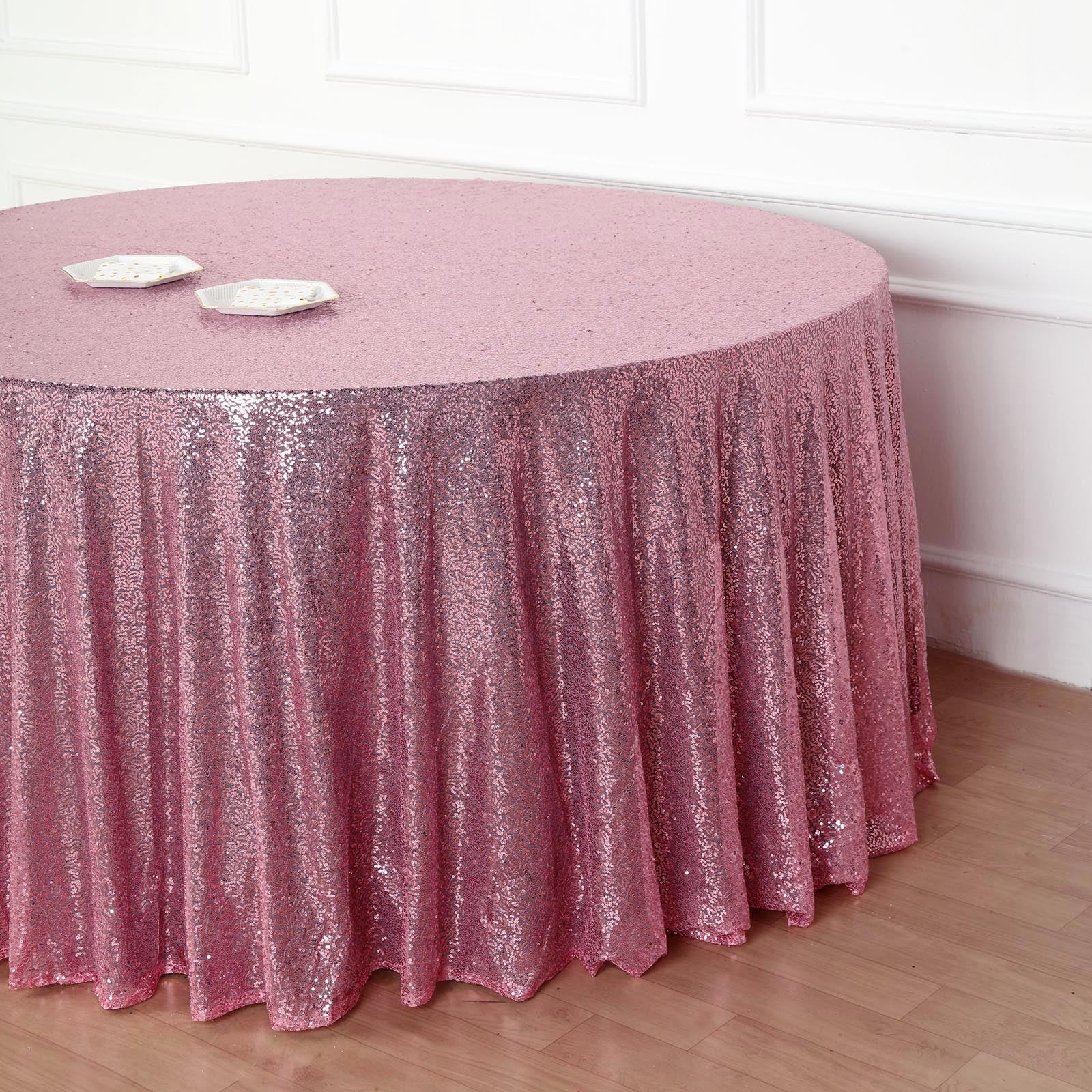 132 Pink Seamless Sequin Round Tablecloth, Sparkly Tablecloth