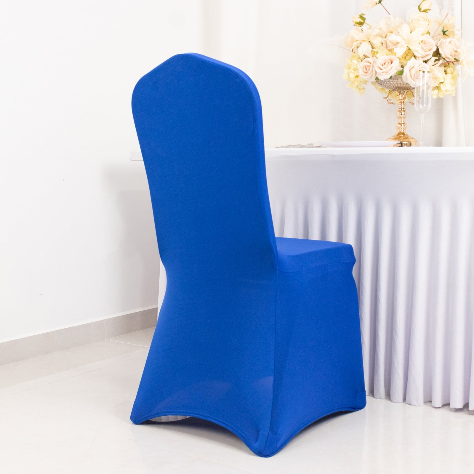 Premium Spandex Chair Cover with Foot Pockets for Banquet Chairs Royal Blue - Stretch 220GSM Fitted Slipcover