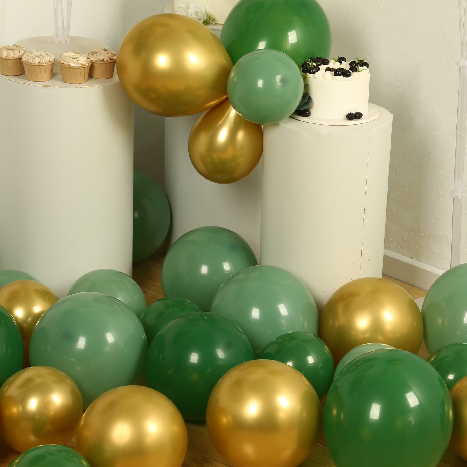 Set of 120 Gold Green Biodegradable Balloon Arch Kit, Extra Strong Eco-friendly Latex Party Balloon Garland