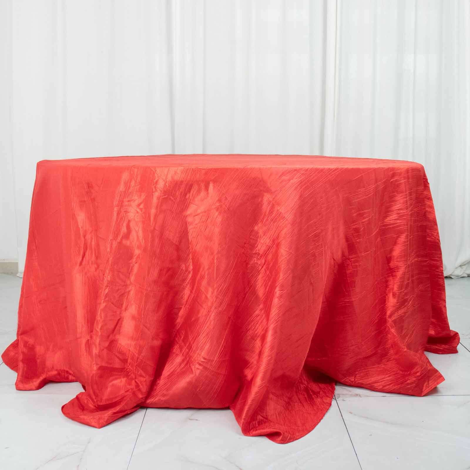 Taffeta 132 Round Tablecloth Red - Seamless Accordion Crinkle Table Cover