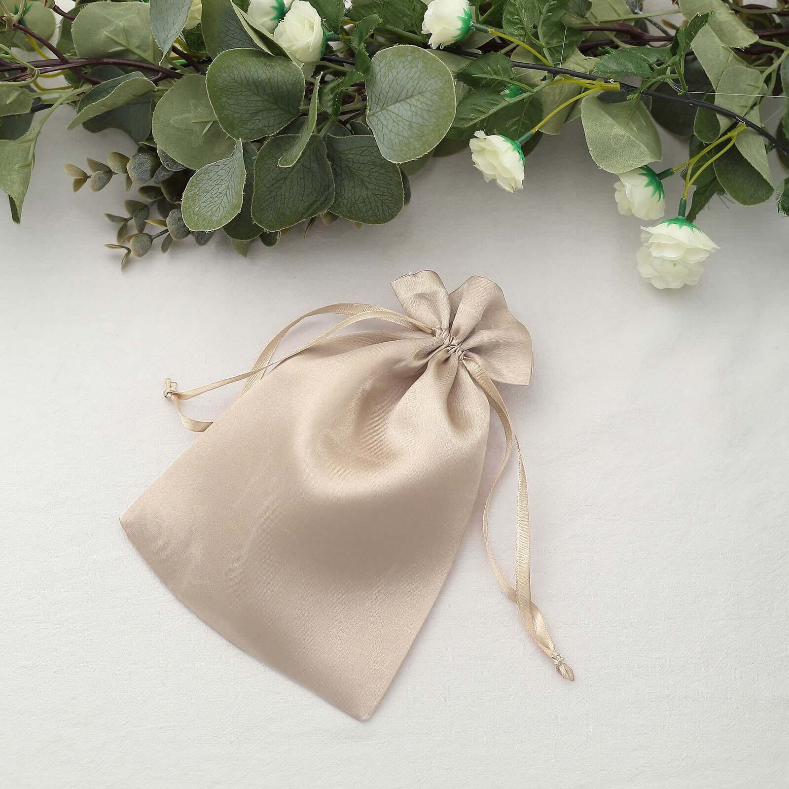 12 Pack 6x9 Beige Satin Drawstring Wedding Party Favor Gift Bags