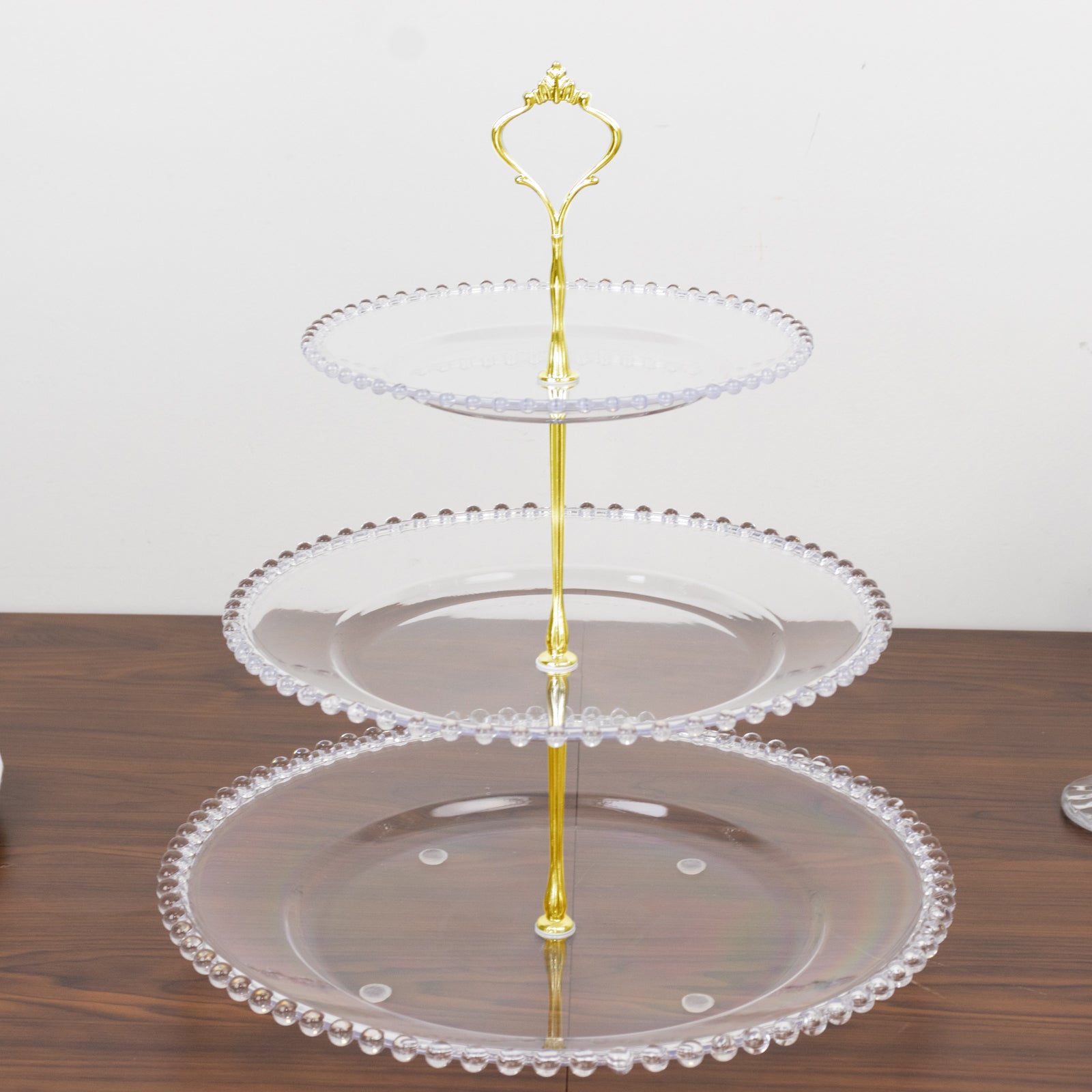 14 Clear 3-Tier Plastic Dessert Display Stand With Beaded Rim, Round Cupcake Tower Tea Party Serving Platter With Top Handle