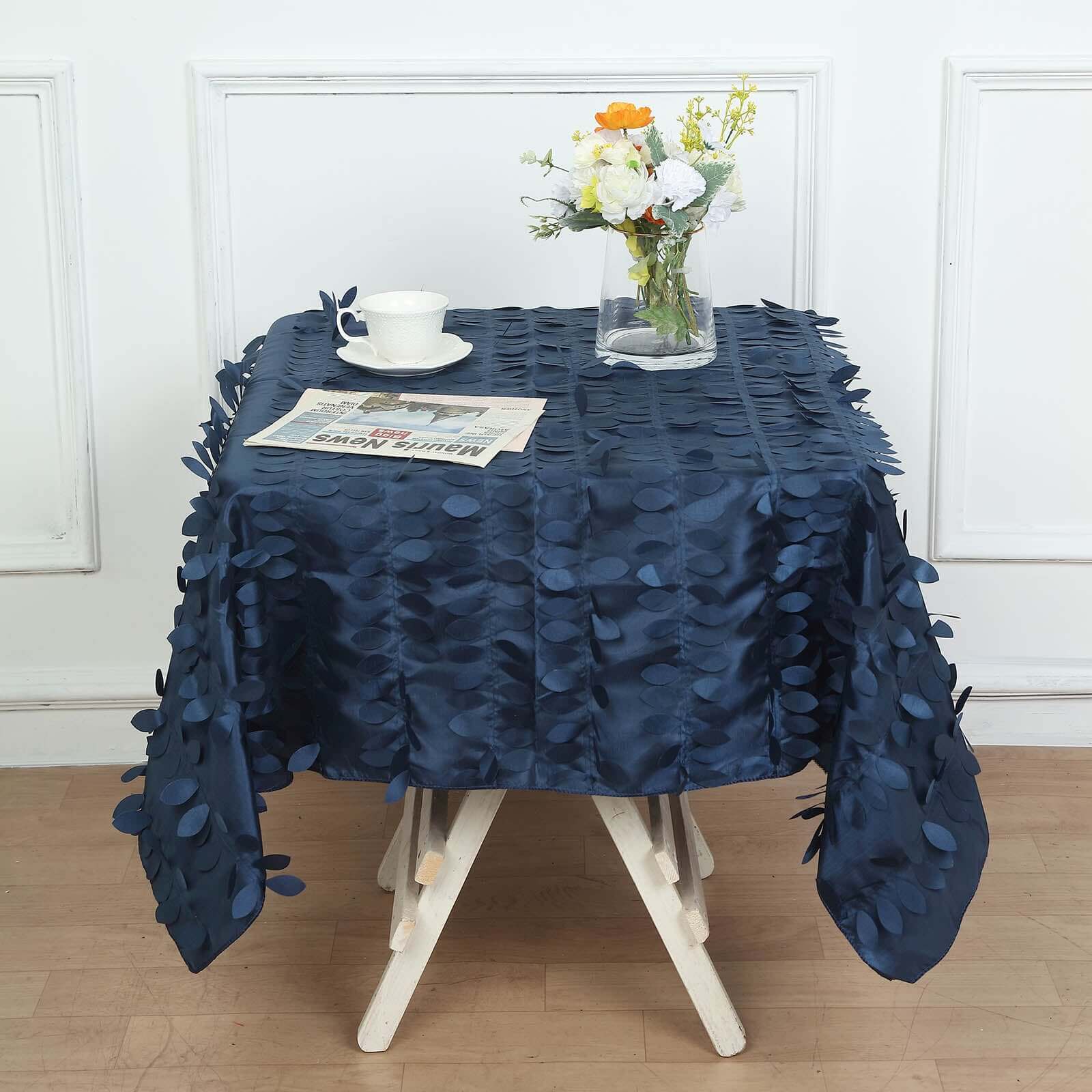 Taffeta 54x54 Square Tablecloth Navy Blue 3D Leaf Petal Table Cover