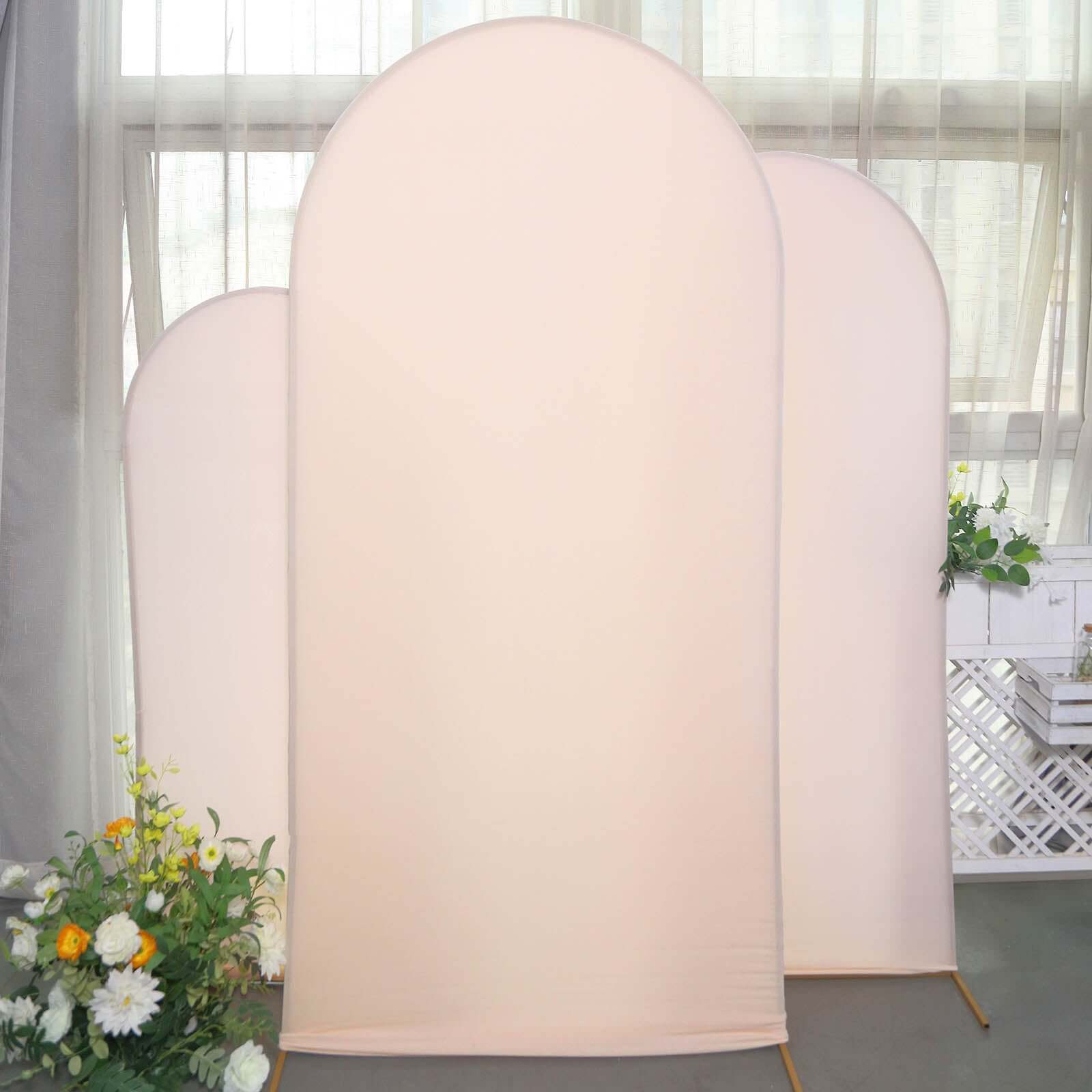 Set of 3 Matte Blush Spandex Fitted Chiara Backdrop Stand Cover For Round Top Wedding Arch - 5ft, 6ft, 7ft