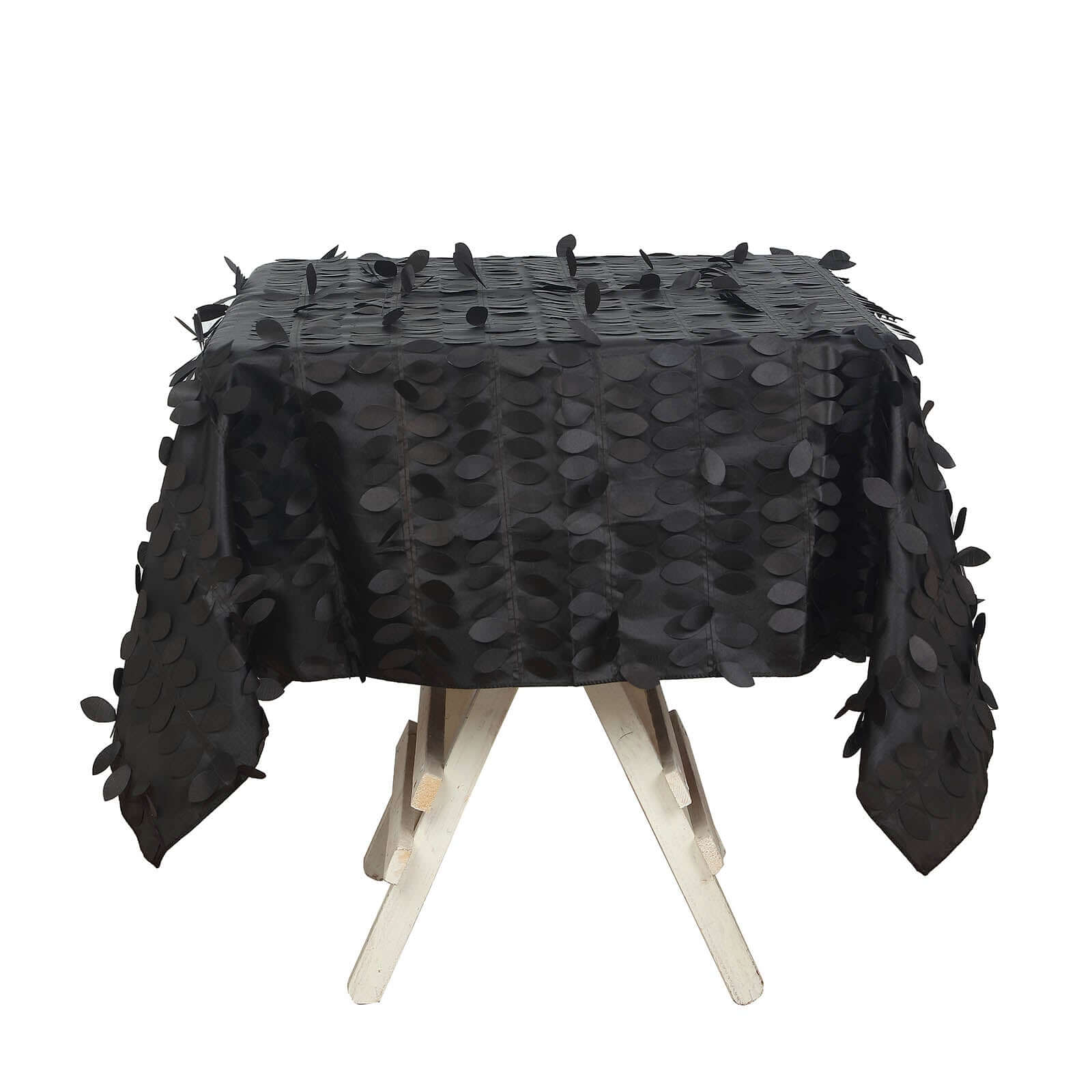 Taffeta 54x54 Square Tablecloth Black 3D Leaf Petal Table Cover