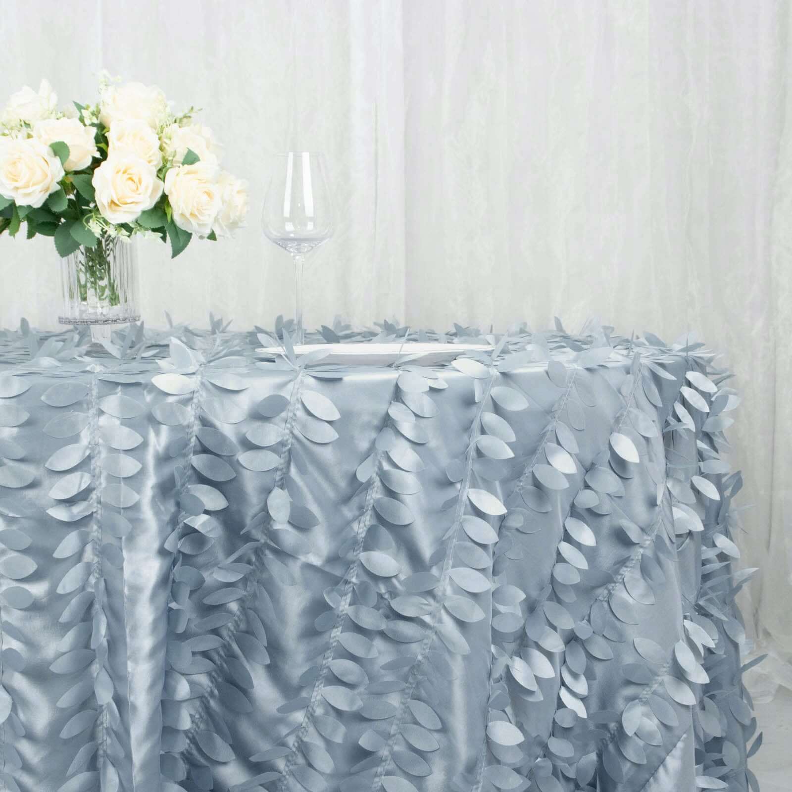 Taffeta 132 Round Tablecloth Dusty Blue | 3D Leaf Petal Design Seamless Table Cover