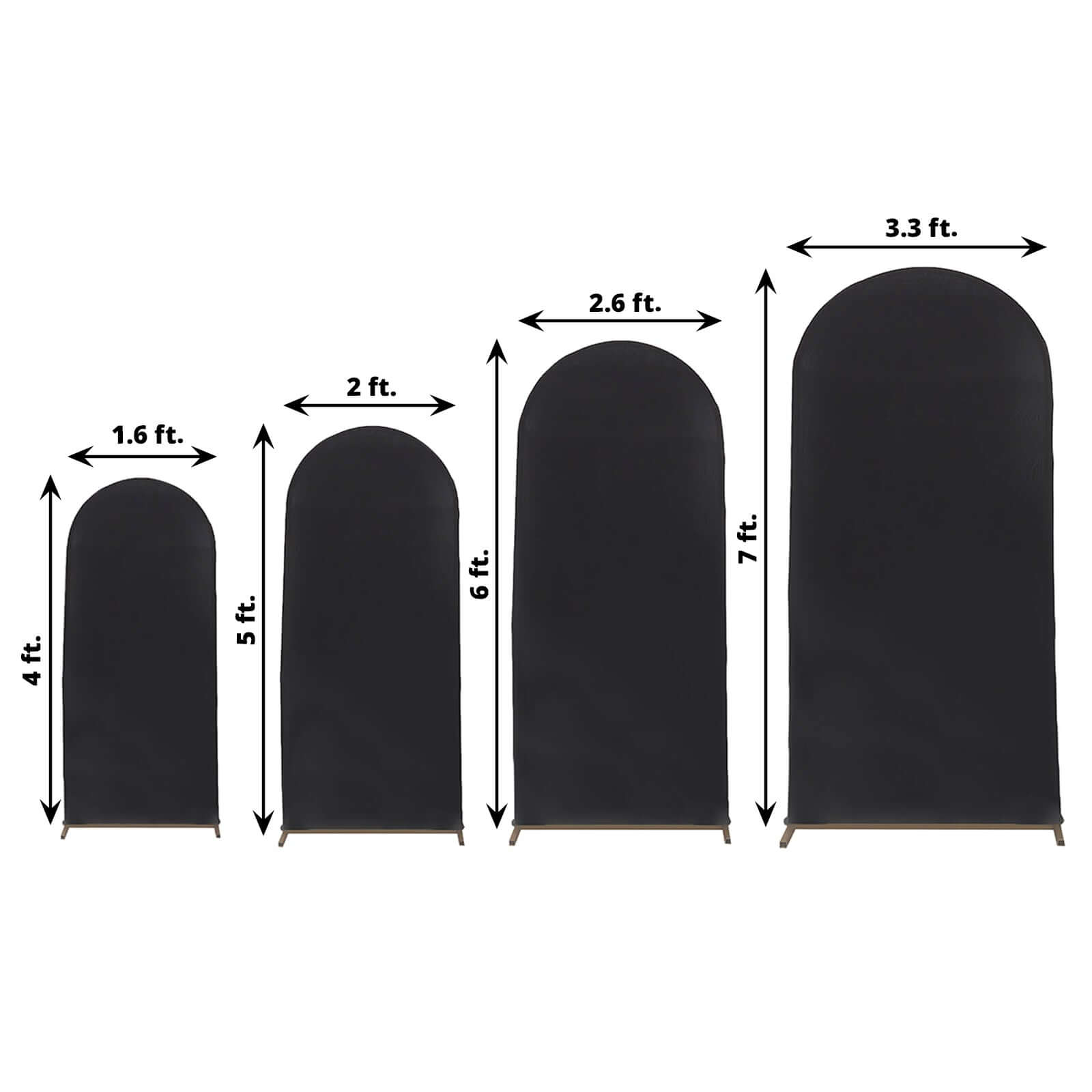 Set of 4 Matte Black Spandex Fitted Wedding Arch Covers For Round Top Chiara Backdrop Stands - 4ft,5ft,6ft,7ft