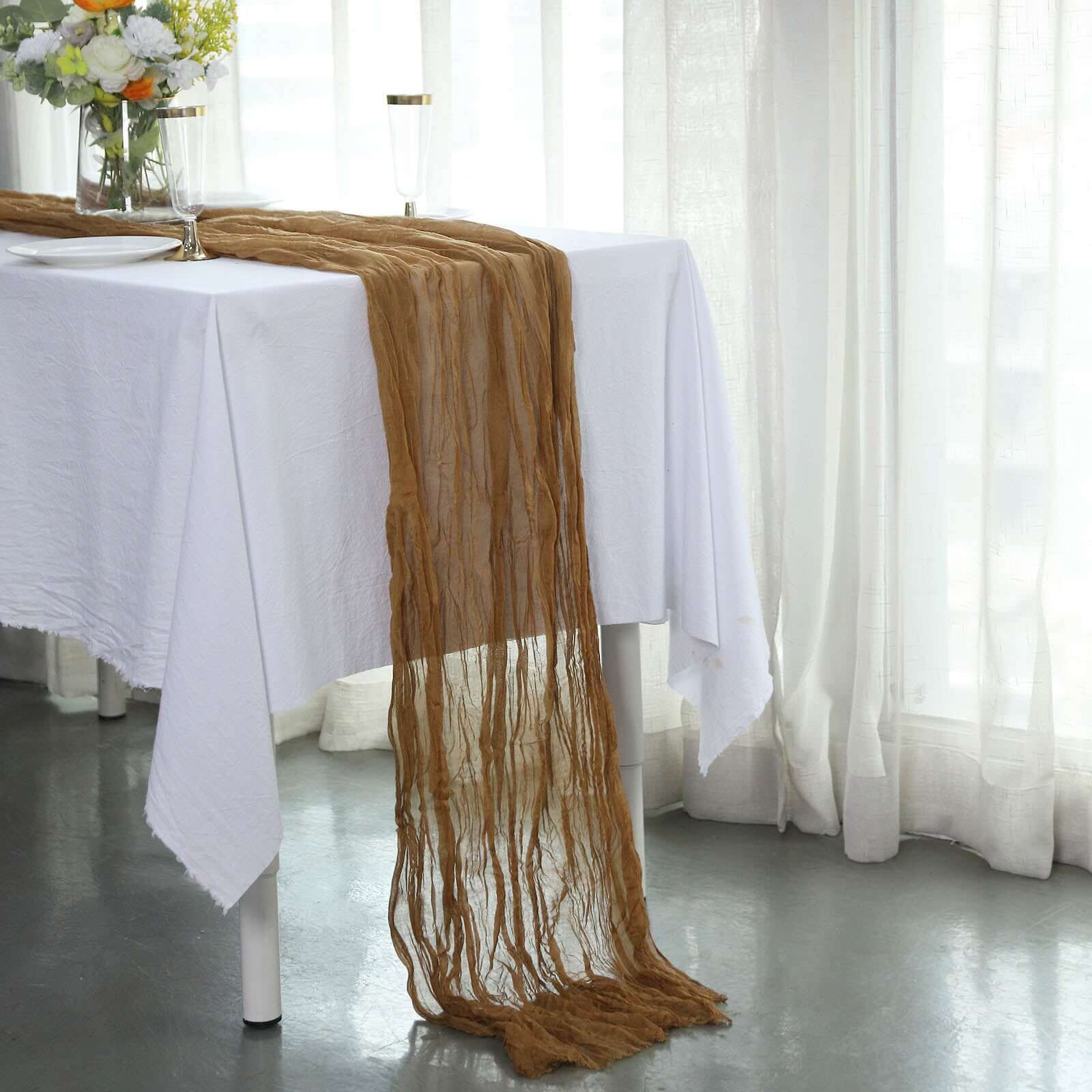 Gauze Cheesecloth 10ft Table Runner Taupe - Rustic Boho Style