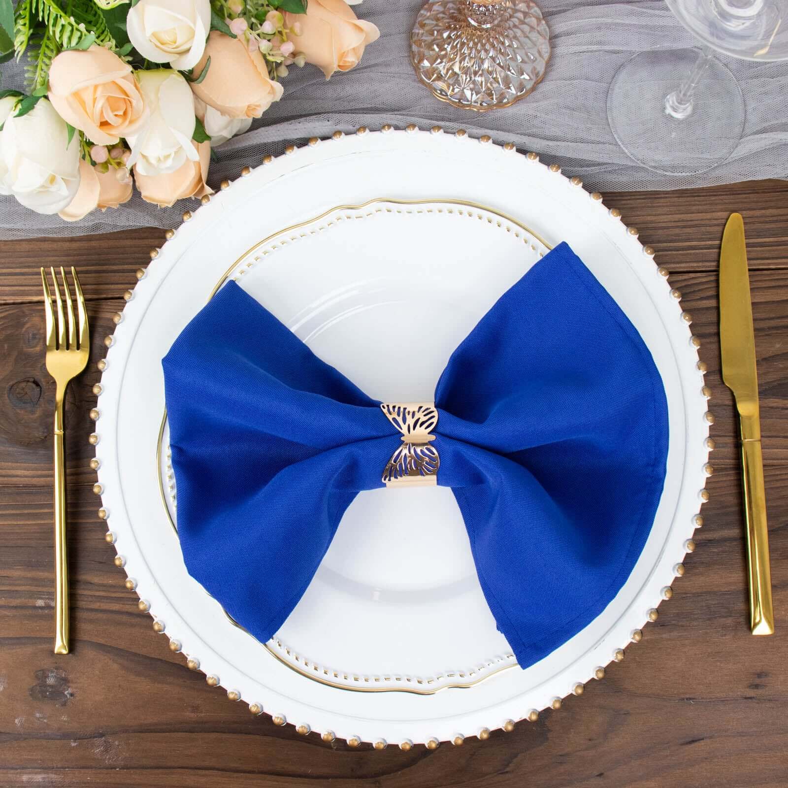 5 Pack Premium Polyester 20x20 Napkins Royal Blue - Wrinkle-Resistant & Durable Dinner Napkins