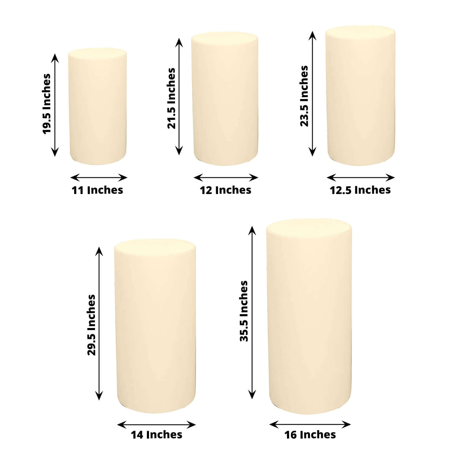 Set of 5 Beige Spandex Cylinder Pedestal Stand Covers, Stretchable Pillar Prop Covers - 160 GSM