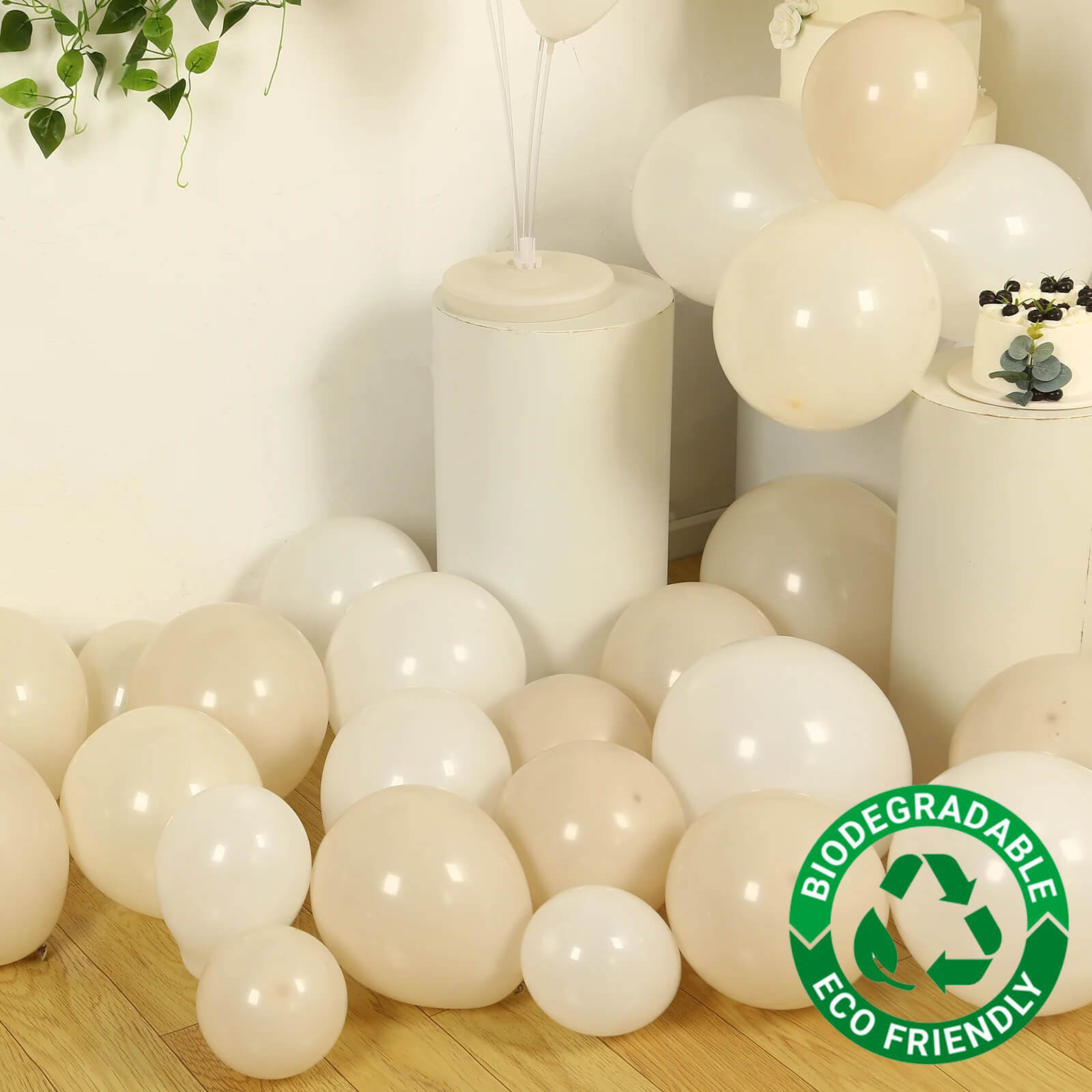 Set of 95 White Beige Biodegradable Balloon Arch Kit, Extra Strong Eco-friendly Latex Party Balloon Garland