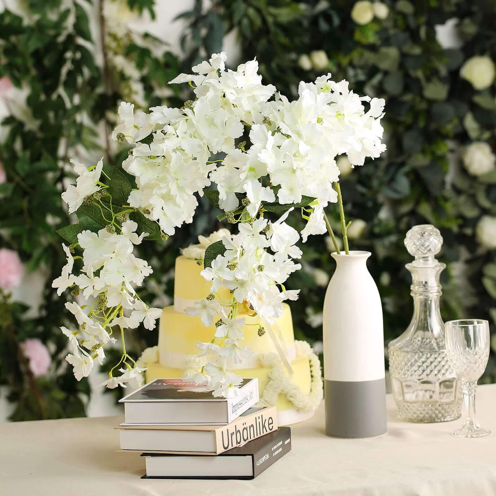 4 Stems 41 Tall White Artificial Silk Hydrangea Flower Branches