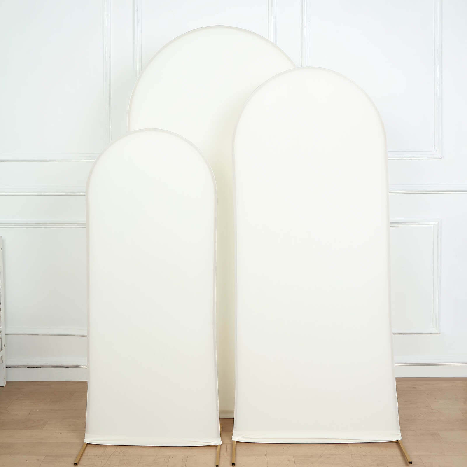 Set of 3 Matte Ivory Spandex Fitted Chiara Backdrop Stand Cover For Round Top Wedding Arch - 5ft, 6ft, 7ft