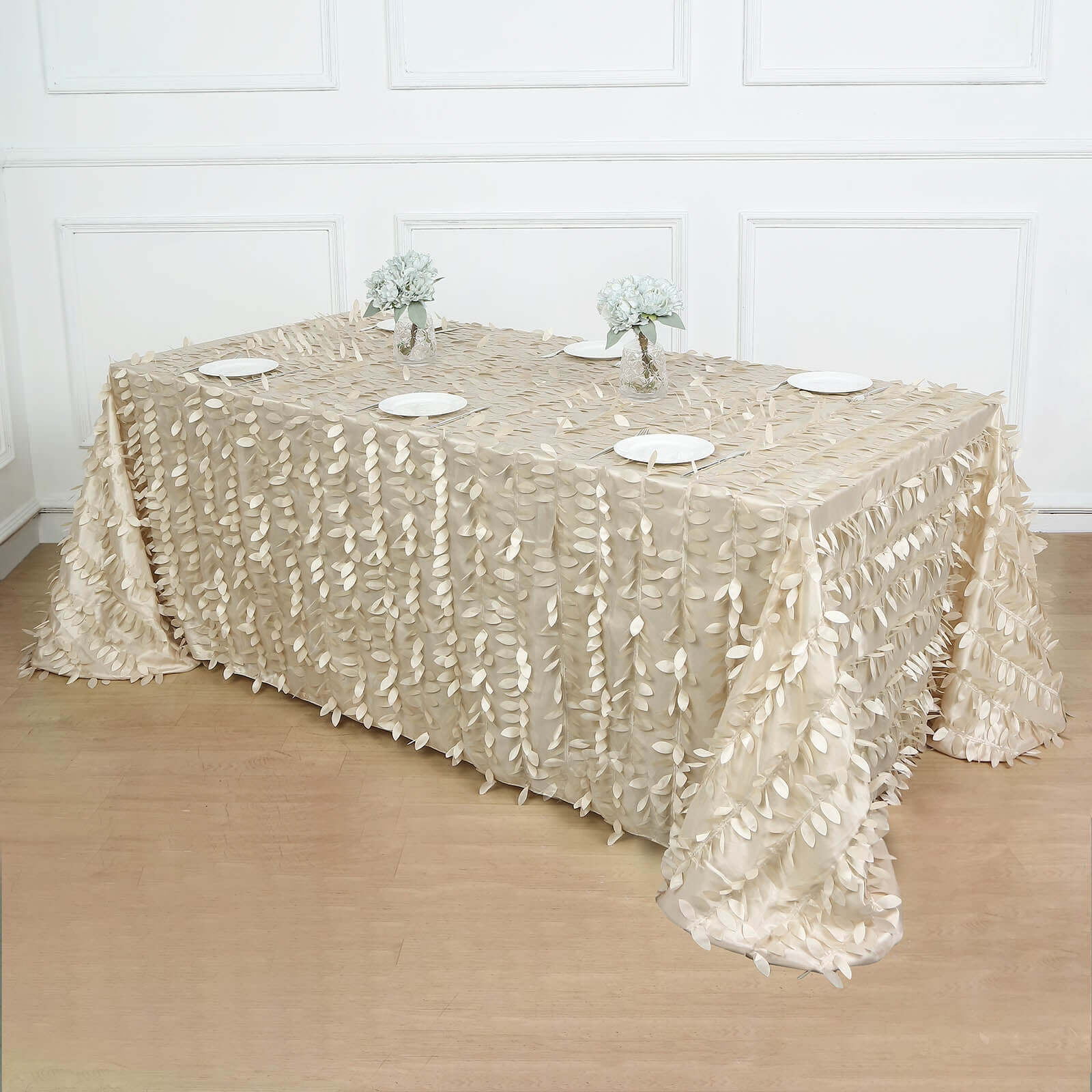 Taffeta 90x156 Rectangle Tablecloth Beige | 3D Leaf Petal Design Seamless Table Cover