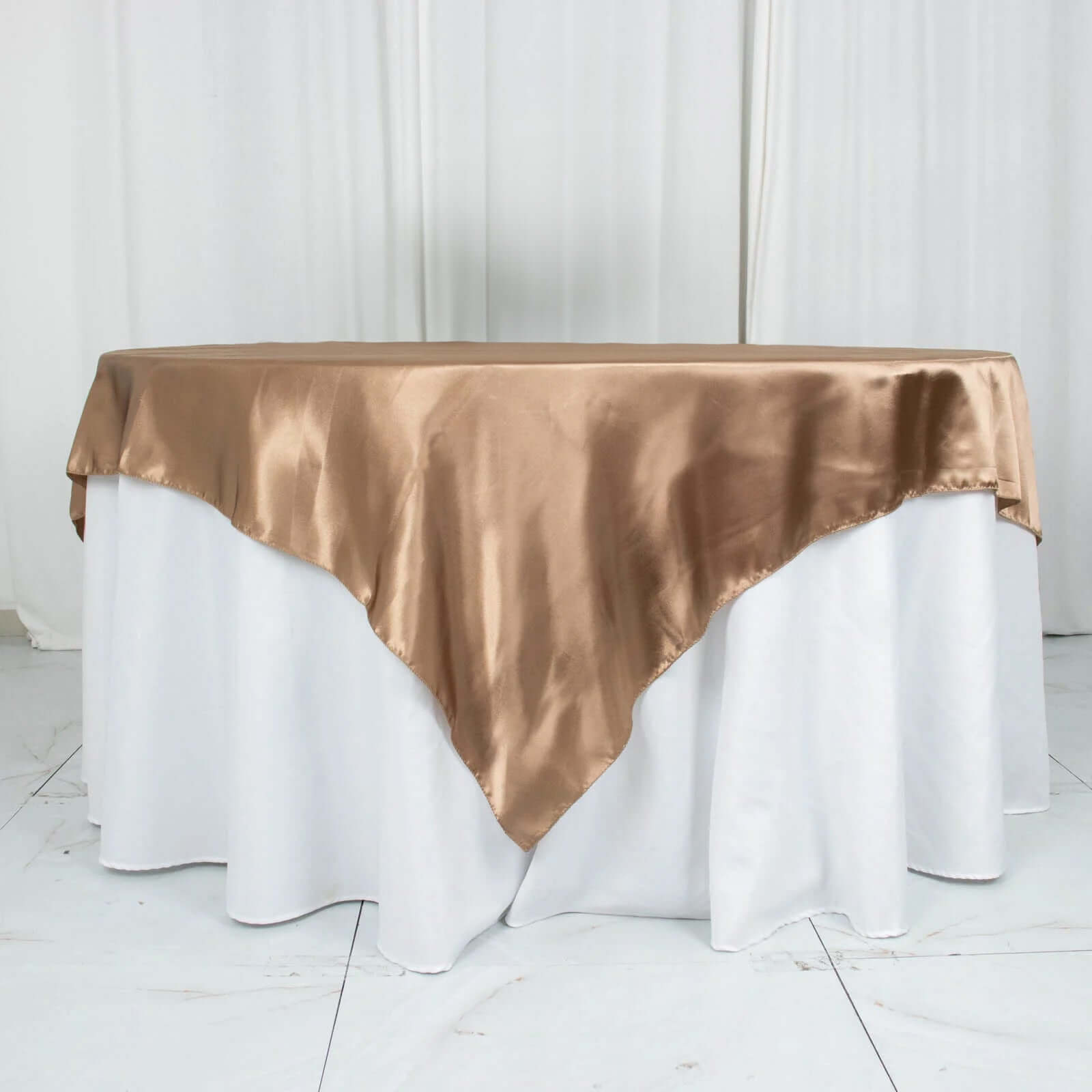 Satin 72x72 Table Overlay Square Tablecloth Taupe - Smooth Finish Table Cover