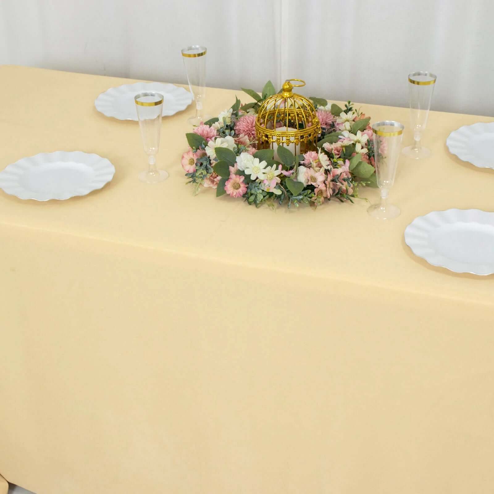 Premium Polyester 90x156 Rectangle Tablecloth Champagne - Seamless 220GSM Stain-Resistant Table Cover