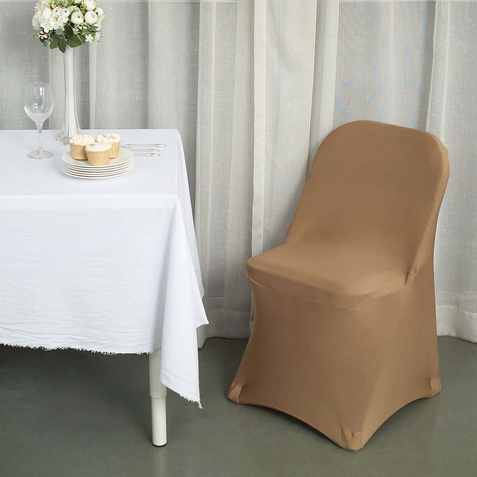 Stretch Spandex Chair Cover Taupe for Folding Chairs - Reusable & Wrinkle-Resistant 160GSM Fitted Slipcover