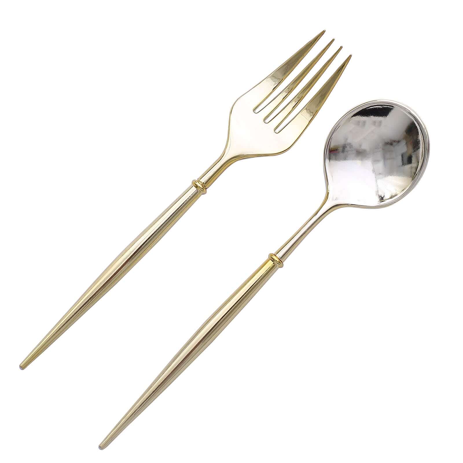 24-Pack Plastic Fork and Spoon Set Metallic Gold - Heavy Duty Disposable Modern Utensils 6