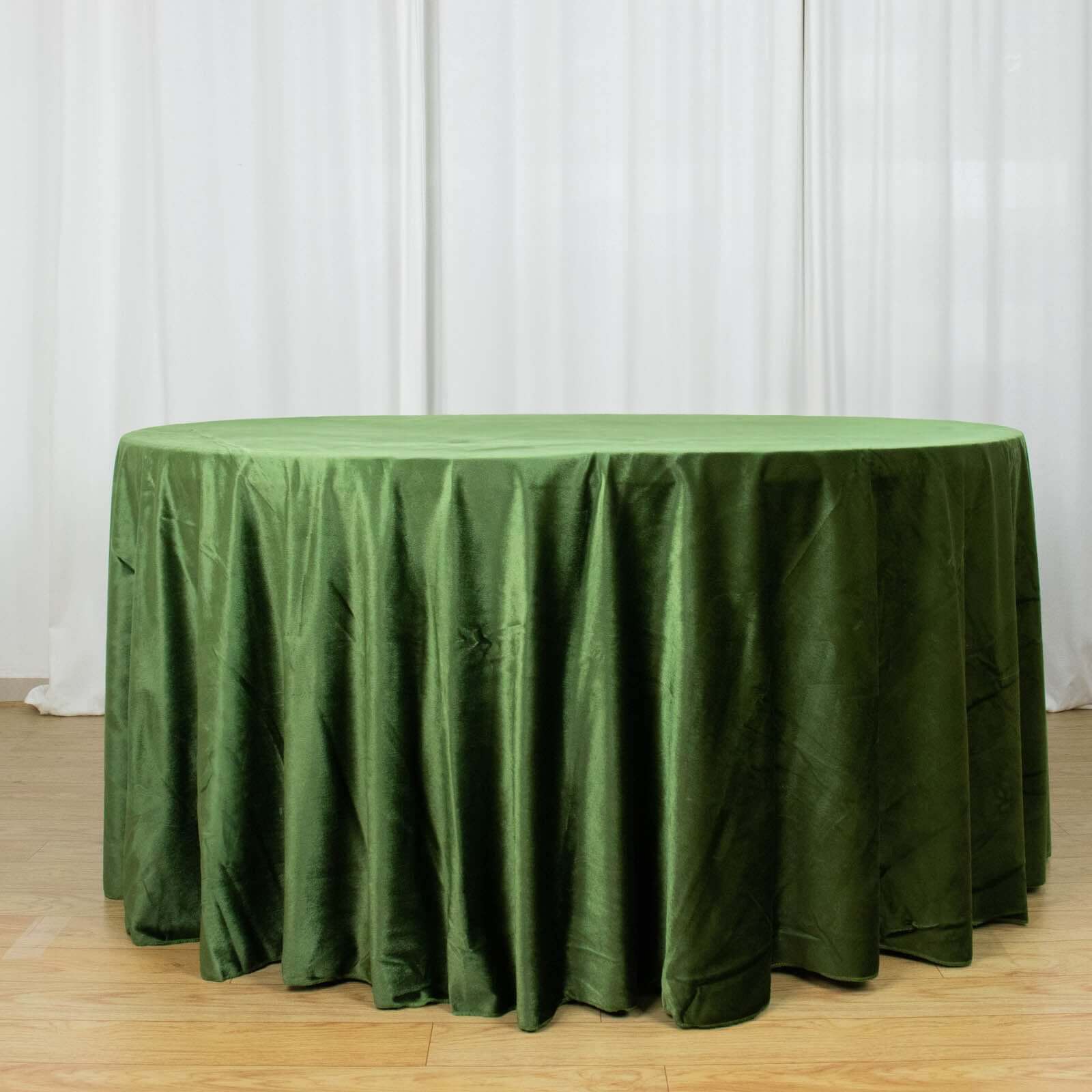 Premium Velvet 120 Round Tablecloth Olive Green - Reusable Soft & Seamless Table Cover