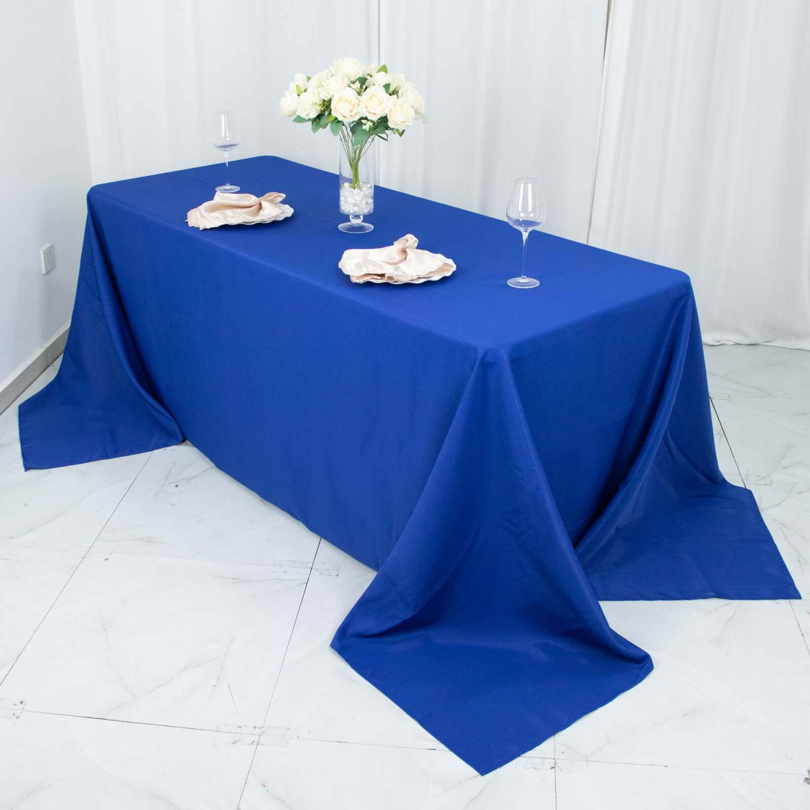 Premium Polyester 90x132 Rectangle Tablecloth Royal Blue - Seamless 220GSM Stain-Resistant Table Cover