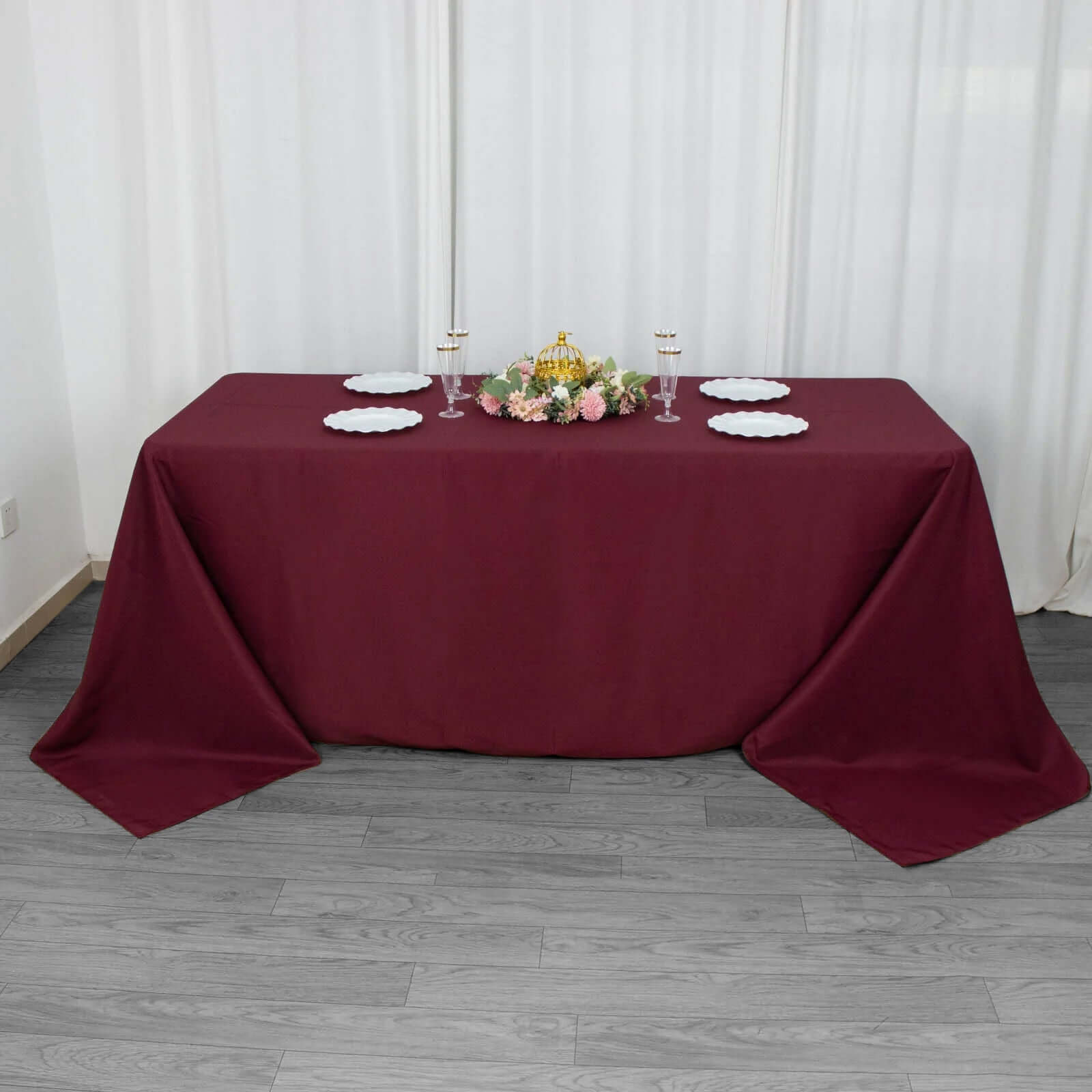 Premium Polyester 90x132 Rectangle Tablecloth Burgundy - Seamless 220GSM Stain-Resistant Table Cover