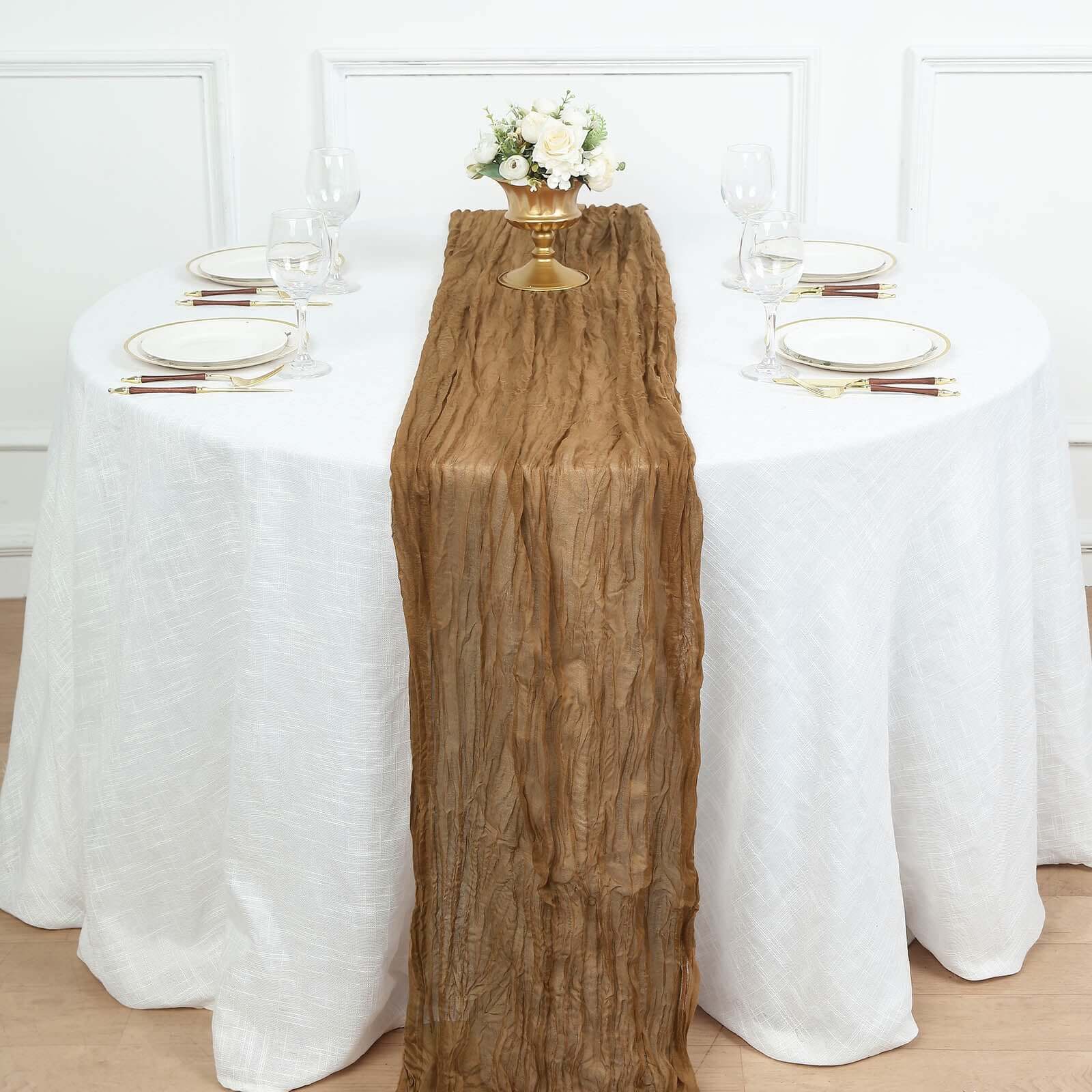 Gauze Cheesecloth 10ft Table Runner Taupe - Rustic Boho Style