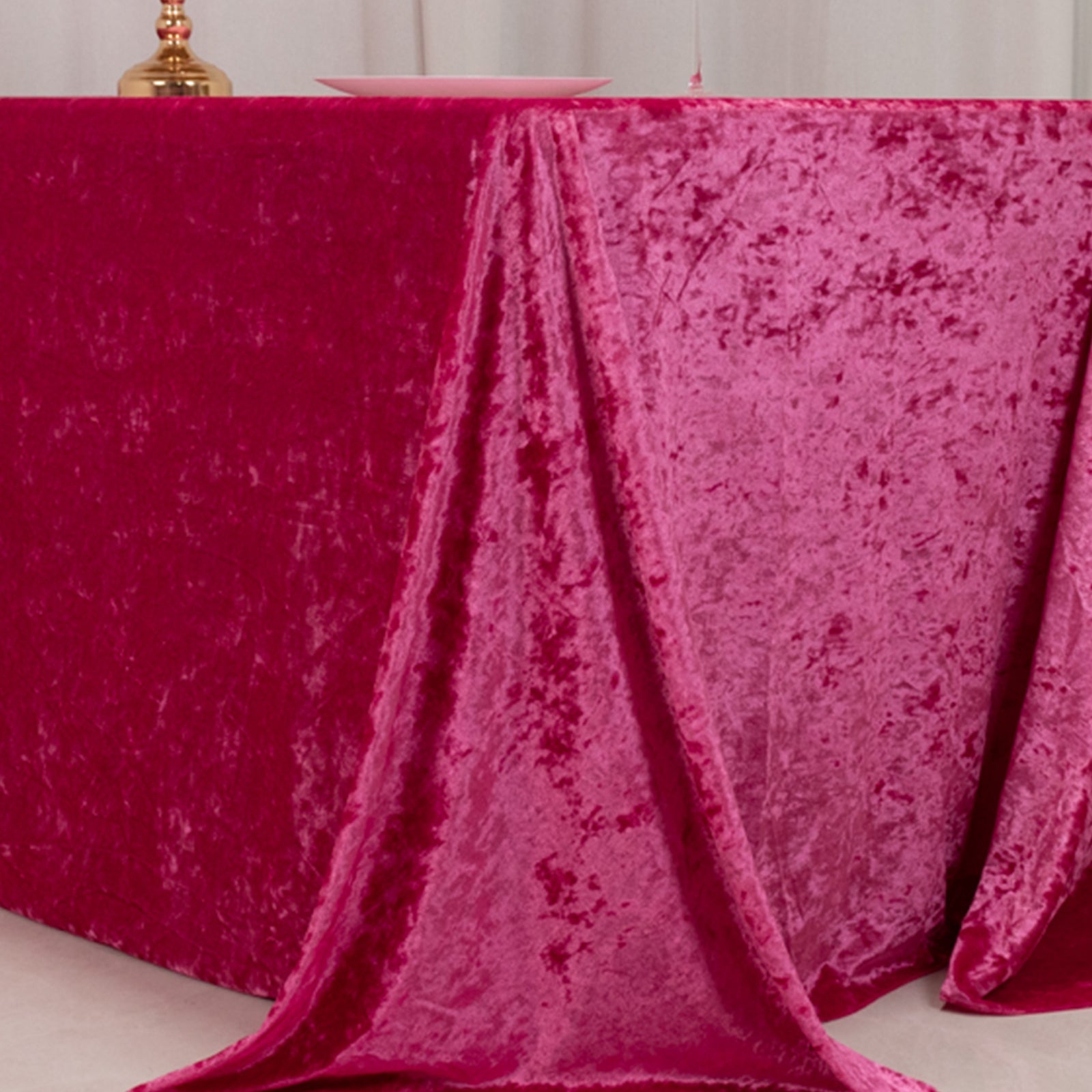 Premium Crushed Velvet 90x132 Rectangle Tablecloth Fuchsia - Reusable Soft & Seamless Table Cover