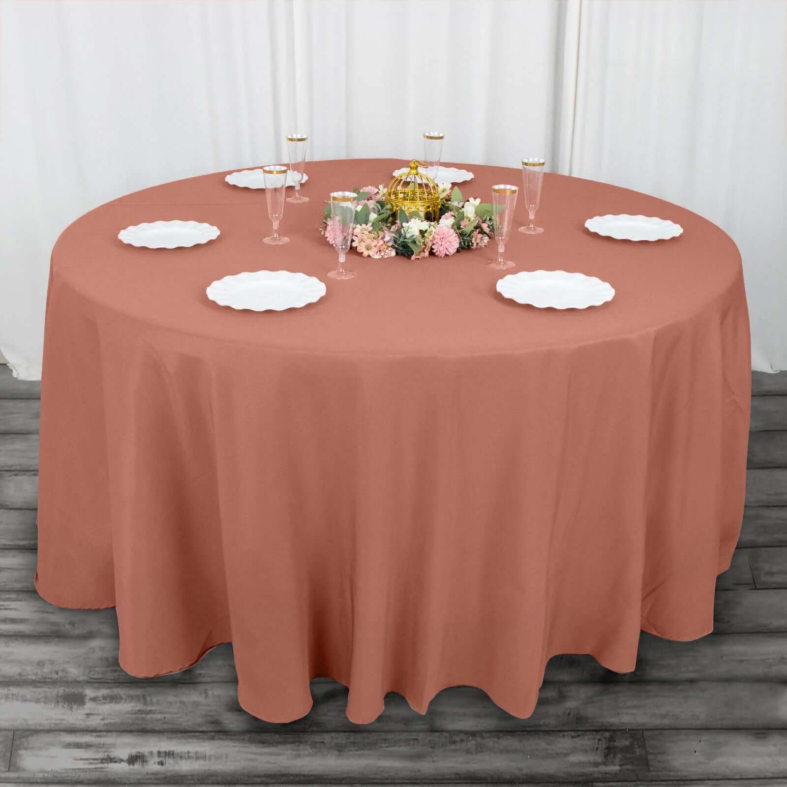 Premium Polyester 120 Round Tablecloth Terracotta (Rust) - Seamless 220GSM Wrinkle-Resistant Table Cover