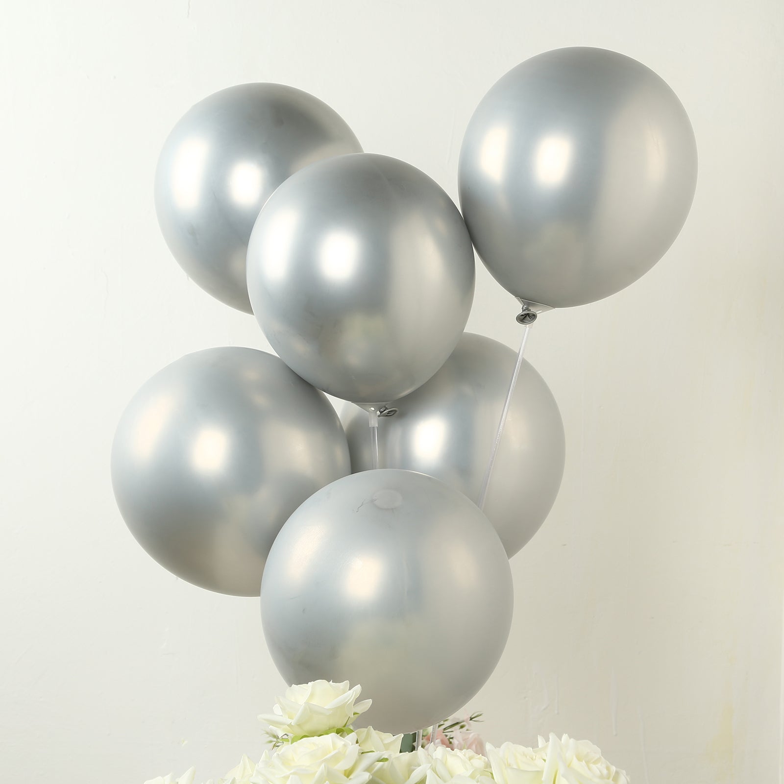 50 Pack Chrome Silver Biodegradable Latex Balloons 12, Thick Eco Friendly Metallic Party Balloons