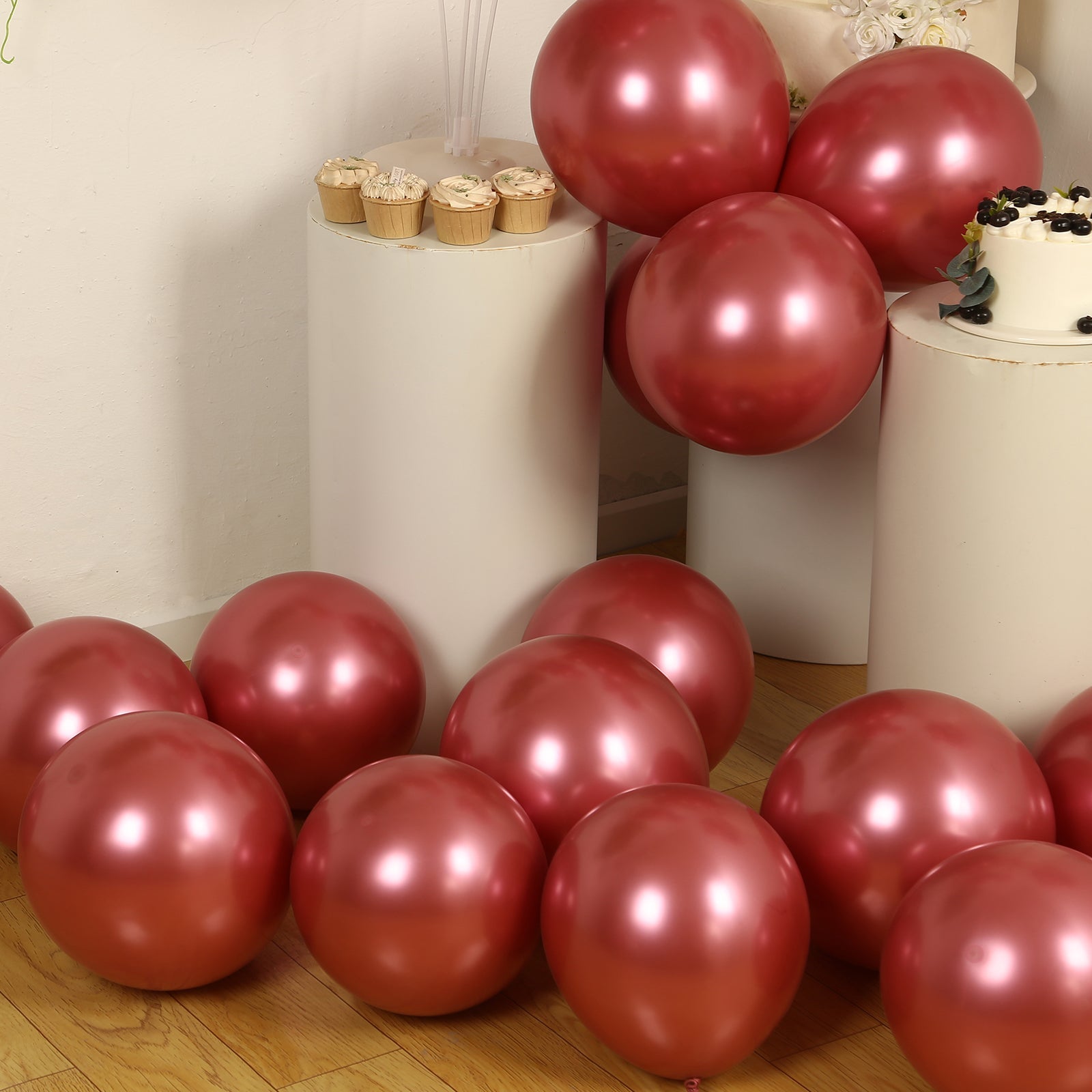 50 Pack Chrome Pink Biodegradable Latex Balloons 12, Thick Eco Friendly Metallic Party Balloons