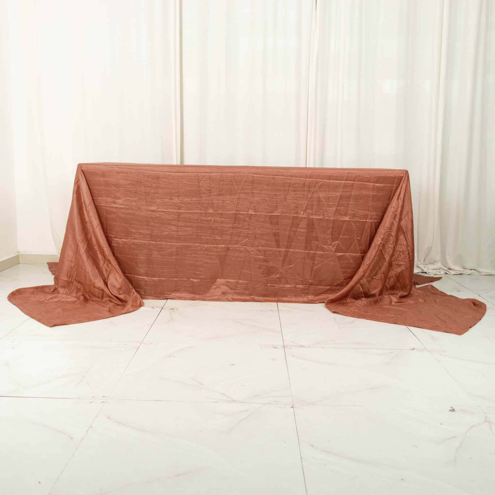 Taffeta 90x156 Rectangle Tablecloth Terracotta (Rust) - Accordion Crinkle Seamless Table Cover