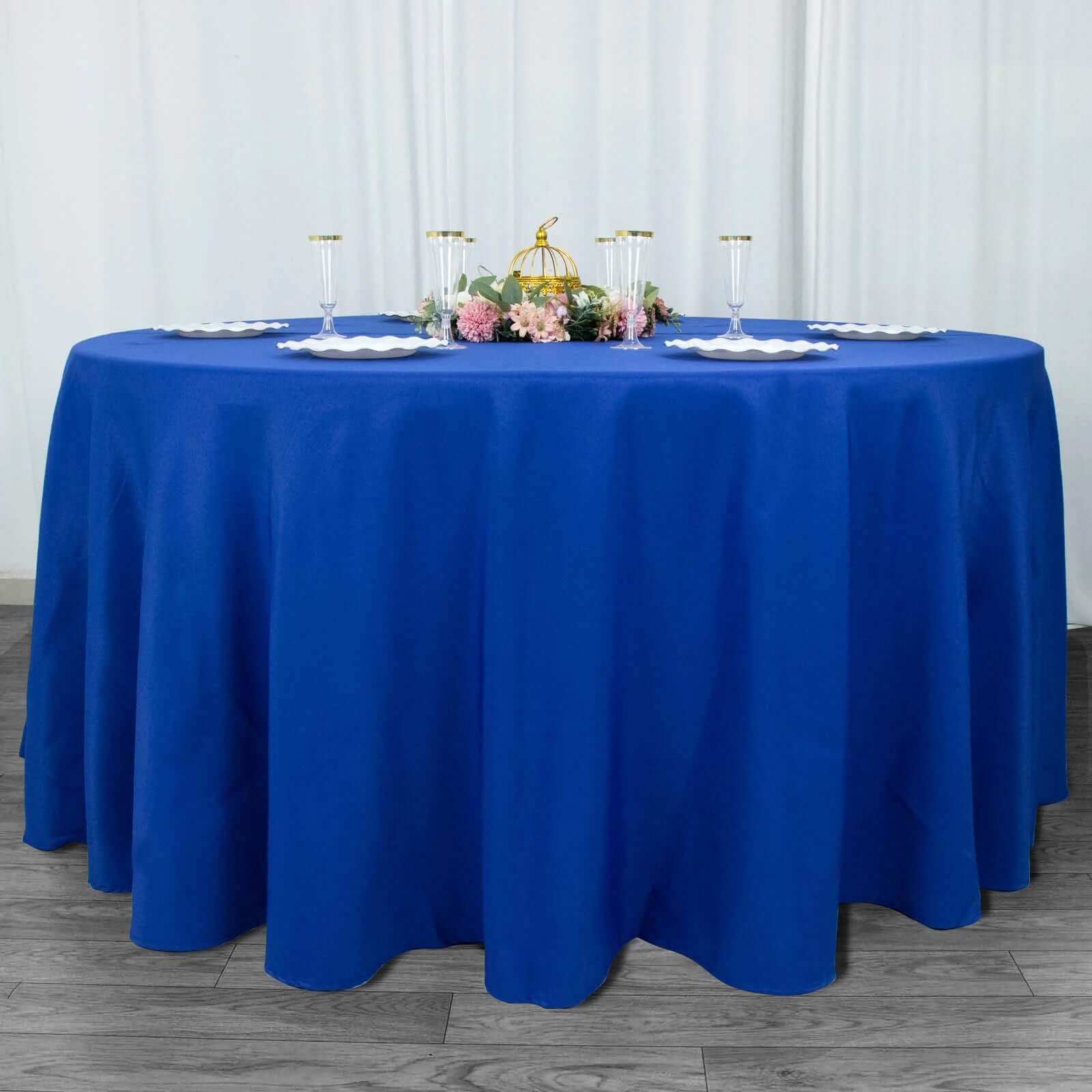 Premium Polyester 120 Round Tablecloth Royal Blue - Seamless 220GSM Wrinkle-Resistant Table Cover