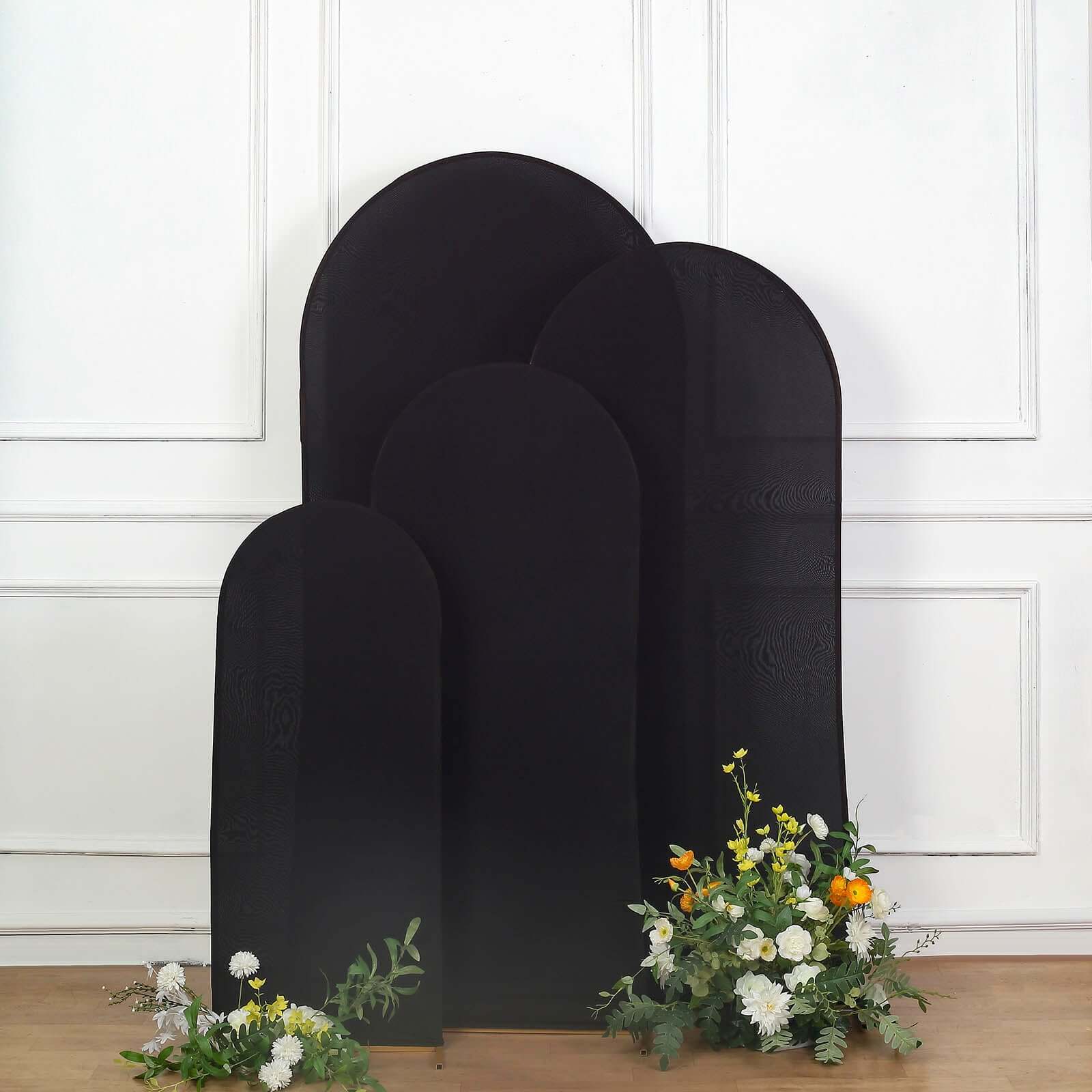 Set of 4 Matte Black Spandex Fitted Wedding Arch Covers For Round Top Chiara Backdrop Stands - 4ft,5ft,6ft,7ft