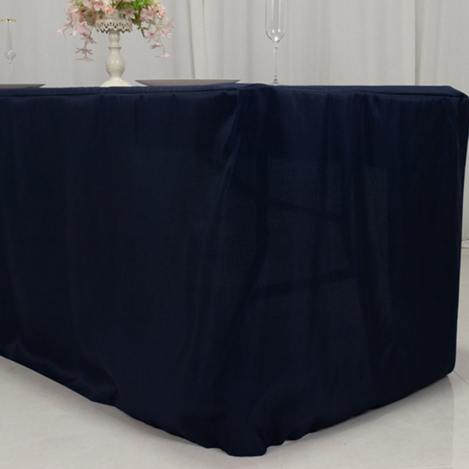 Fitted Polyester 72x30 Rectangle Tablecloth Navy Blue with Open Back Design - Easy to Maintain and Wrinkle-Resistant Table Cover