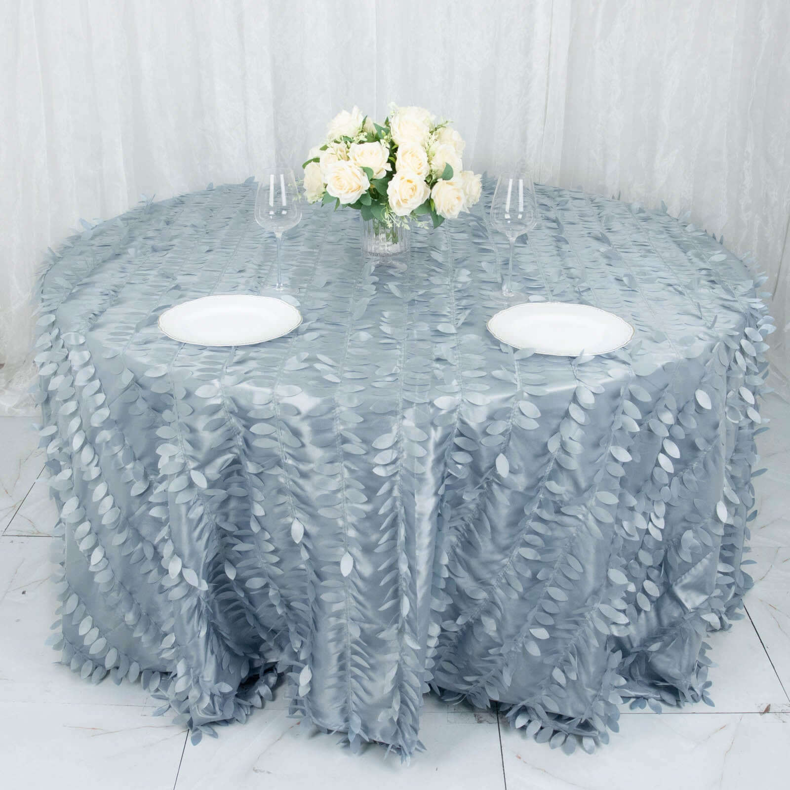 Taffeta 132 Round Tablecloth Dusty Blue | 3D Leaf Petal Design Seamless Table Cover