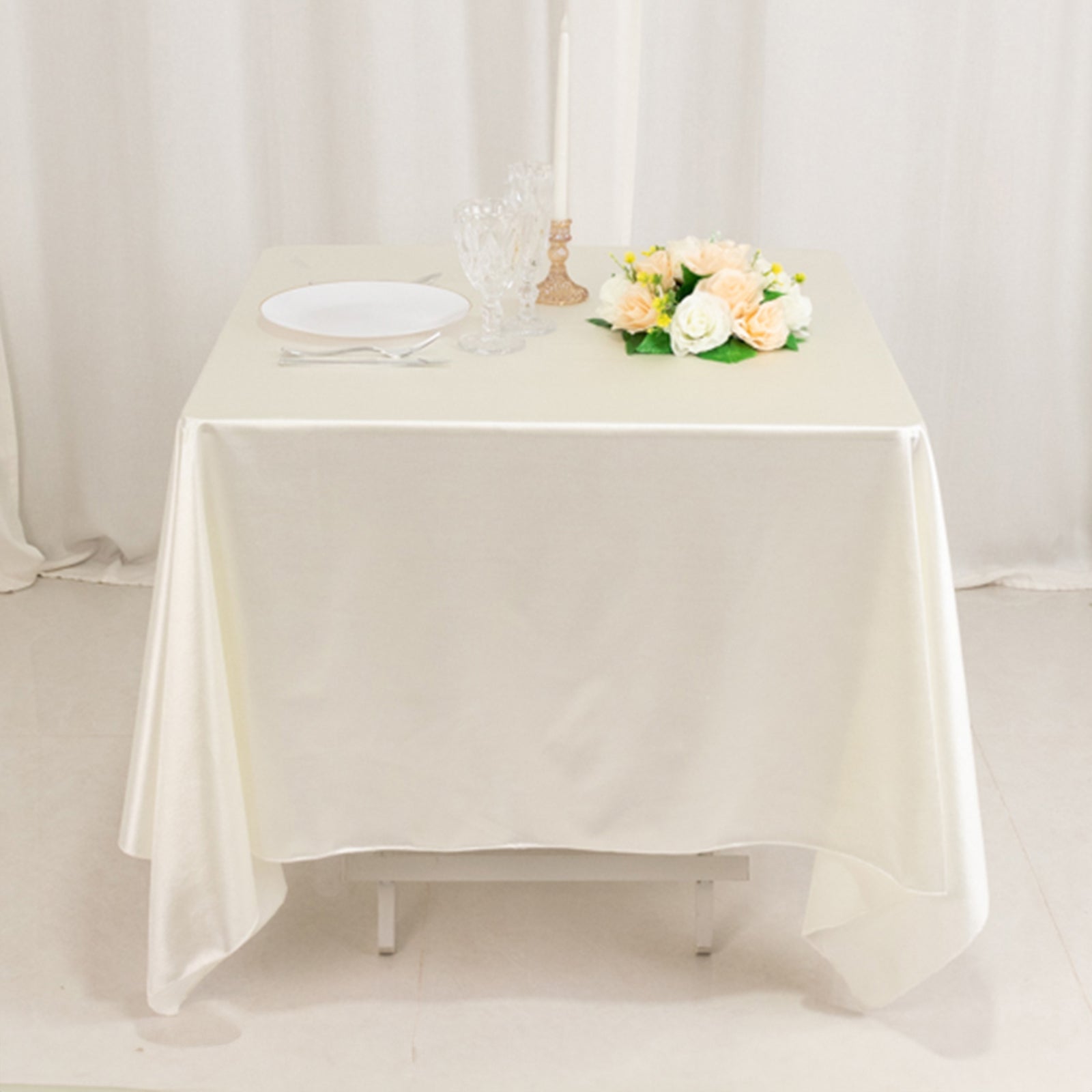 Premium Scuba Square 70x70 Tablecloth Shimmer Pearl White - Wrinkle Free & Stain Resistant Table Cover for Weddings and Parties