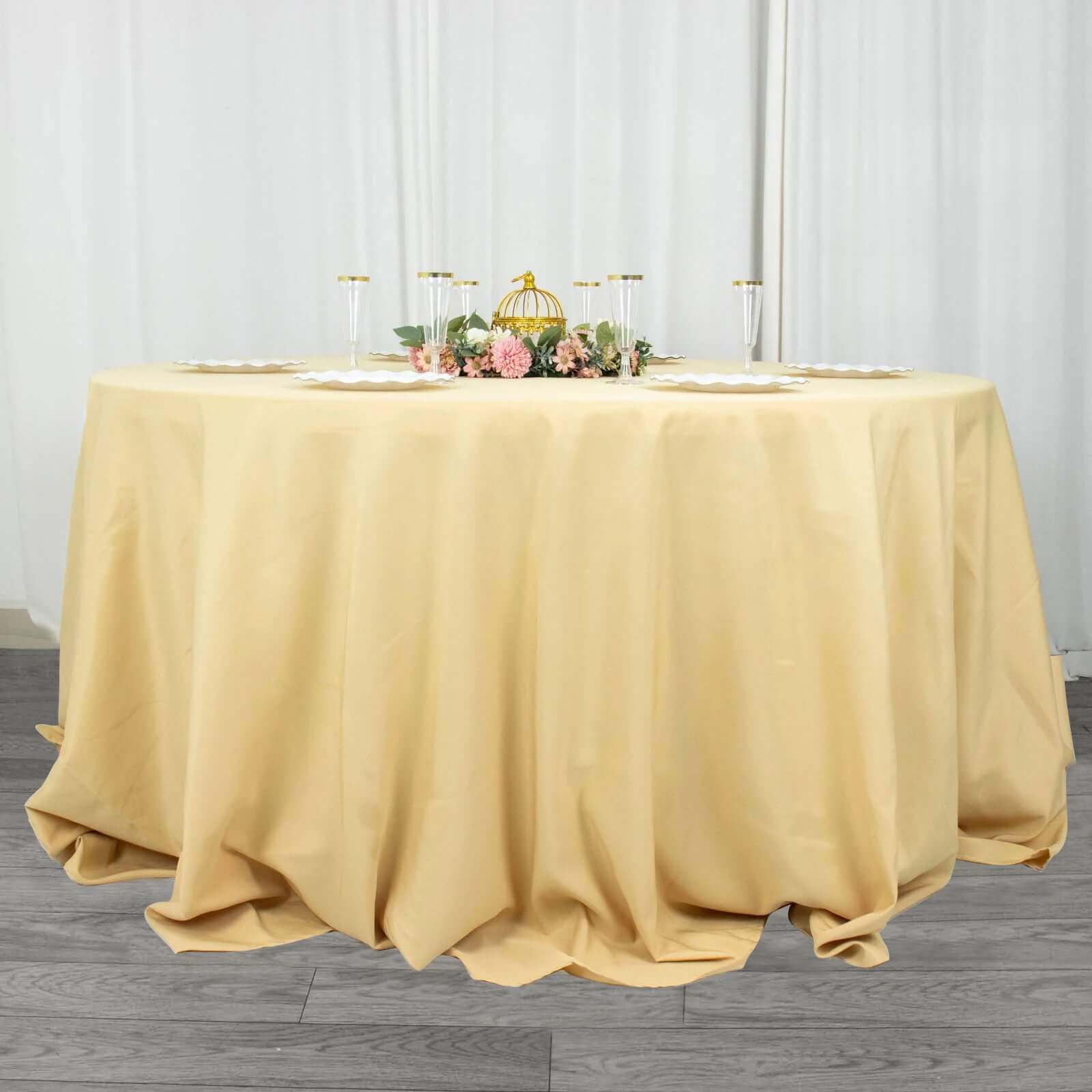 Premium Polyester 132 Round Tablecloth Champagne - Seamless 220GSM Wrinkle-Resistant Table Cover