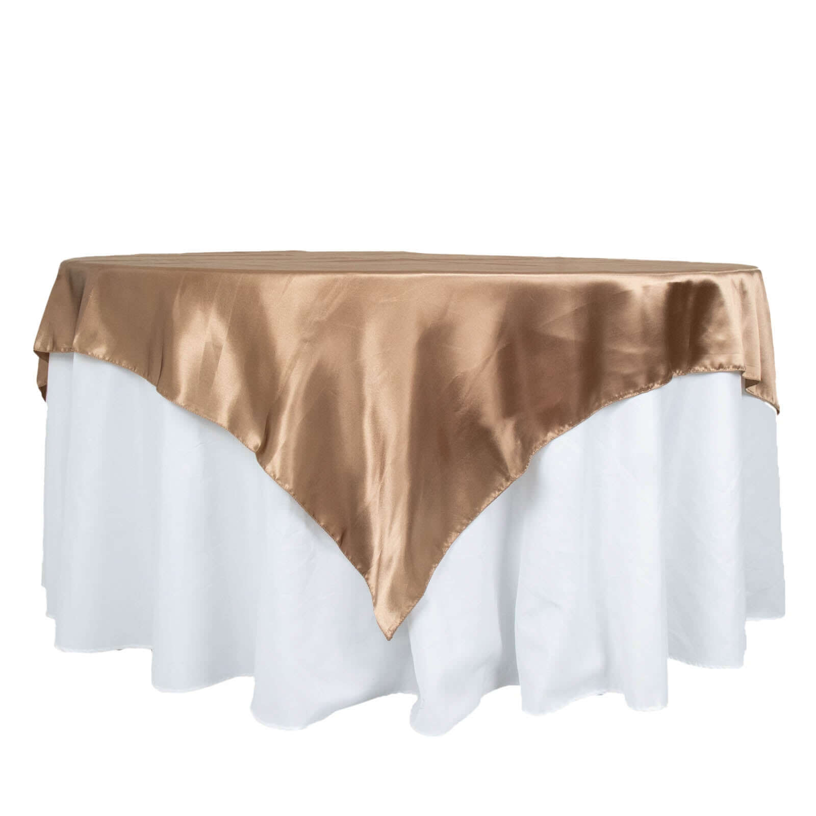 Satin 72x72 Table Overlay Square Tablecloth Taupe - Smooth Finish Table Cover