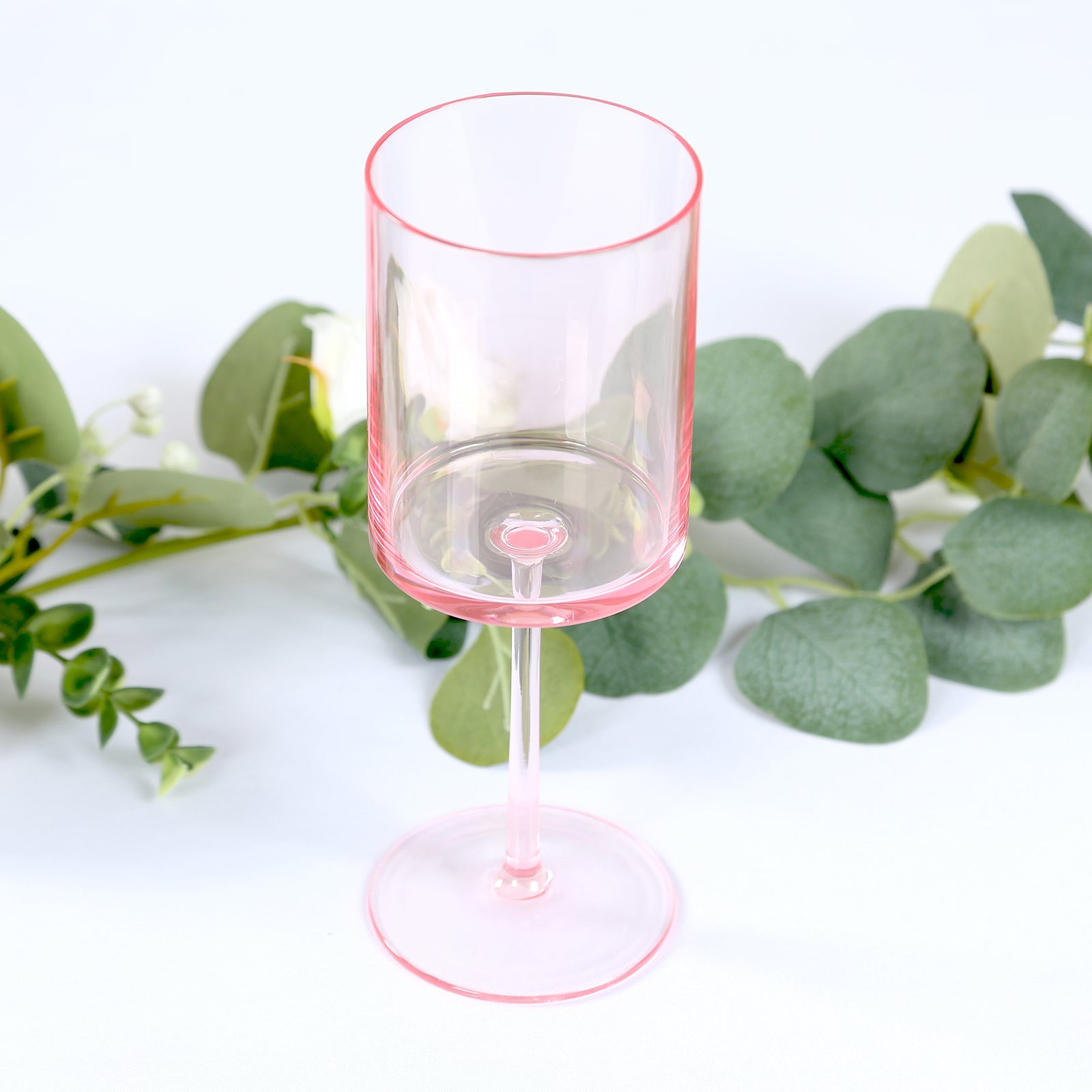 6-Pack Plastic Cocktail Glasses Transparent Blush Cylindrical Long Stem - Shatterproof Tumblers 10oz